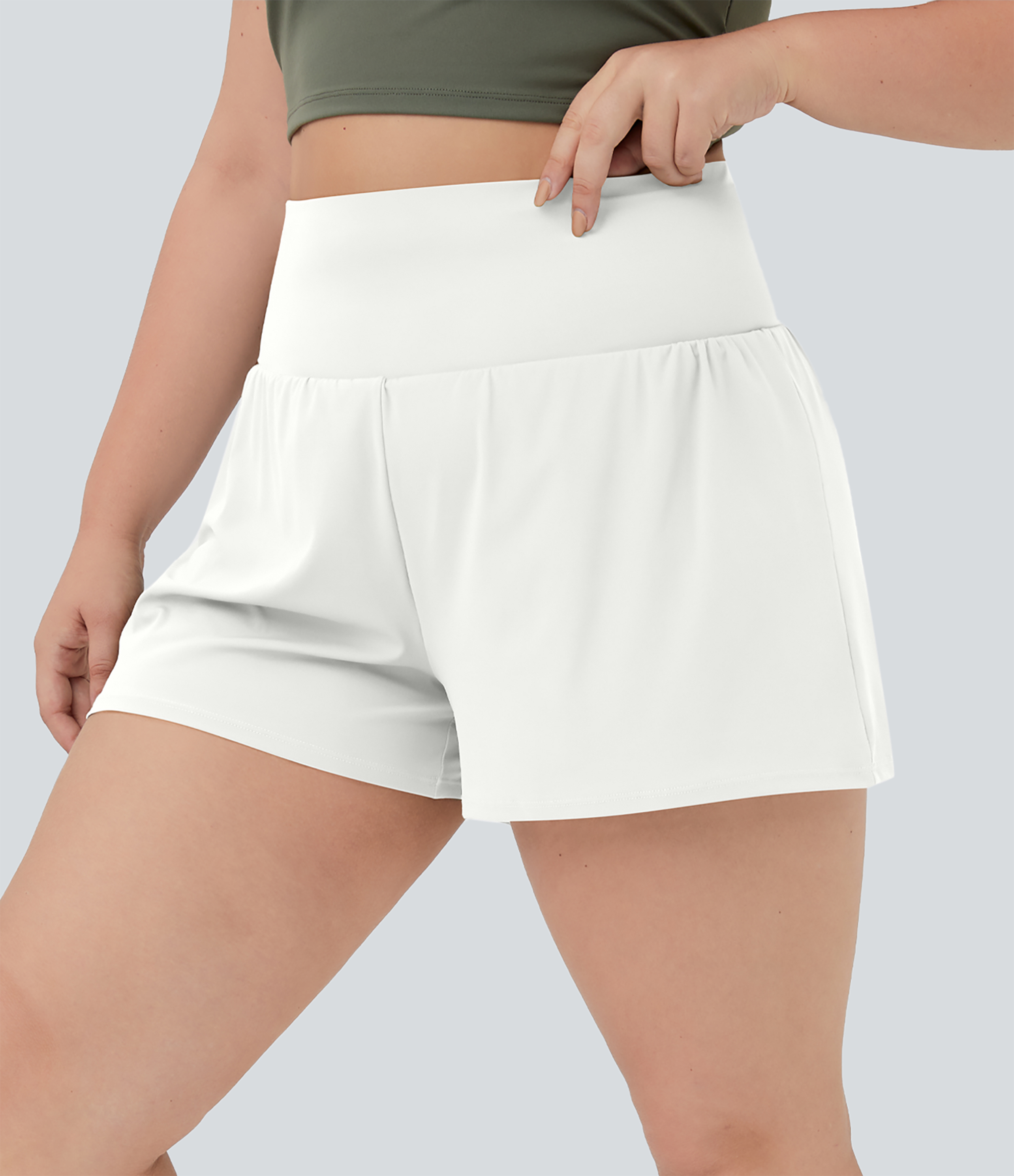 Halara Back Pocket Plus Side Hidden Pocket 2-in-1 Gym Plus Size Shorts 3.5``  - White - 1X 