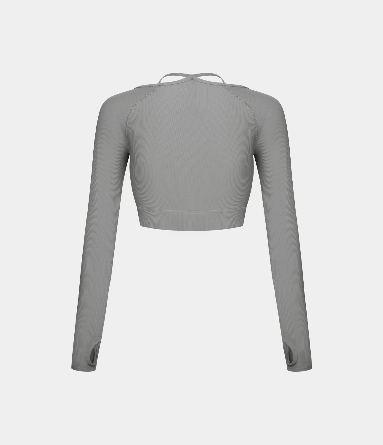 Halara Ribbed Halter Strap Thumb Hole Cropped Yoga Sports Top  - Mockingbird - XS 