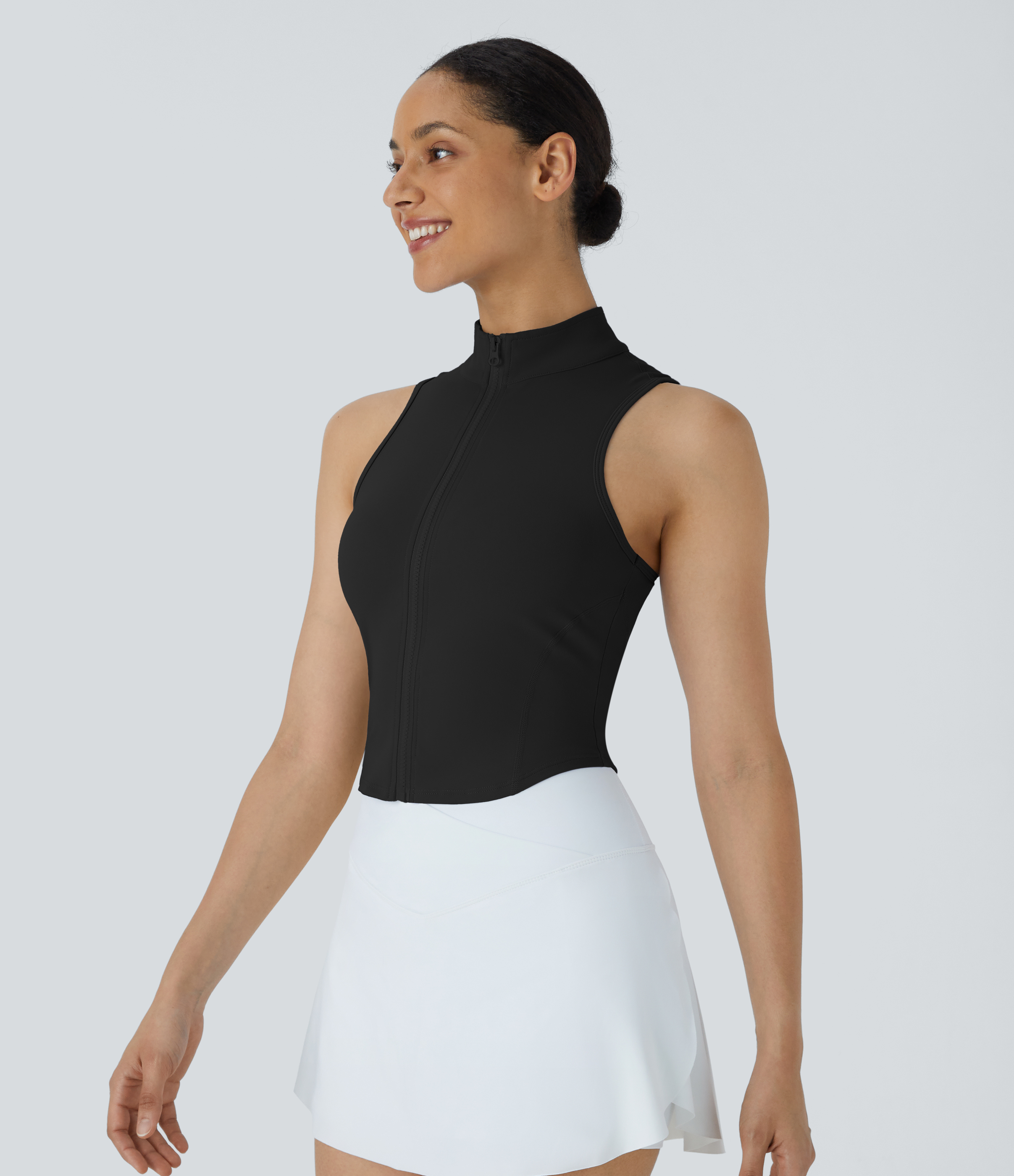 Women's Mock Neck Zip Front Sleeveless Cropped Tank Top - Halara