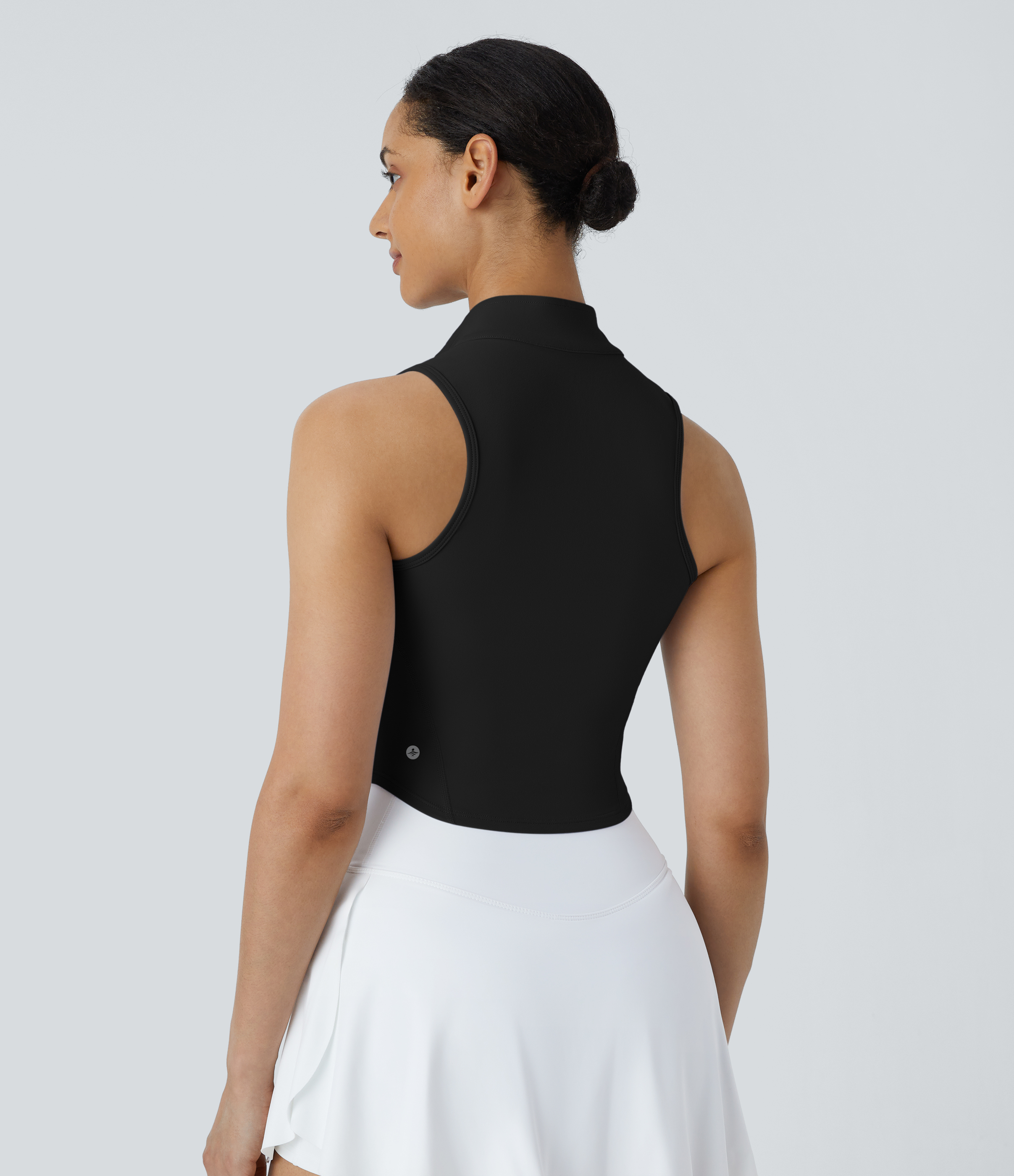 Halara Mock Neck Zip Front Sleeveless Cropped Tank Top Tank Top - Black - S golf tops halter top tunic tops sleeveless tops backless top 