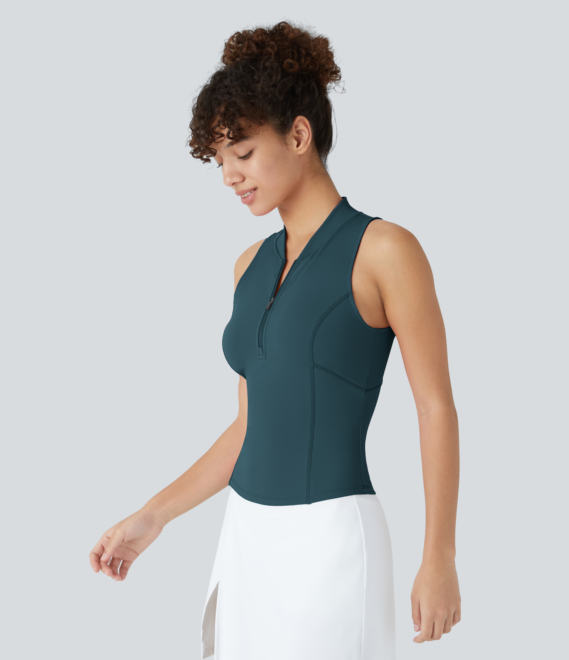 Halara Baseball Collar Half Zipper Slim Quick Dry Golf Tank Top Tank Top - Dragonfly - L golf tops halter top tunic tops sleeveless tops 