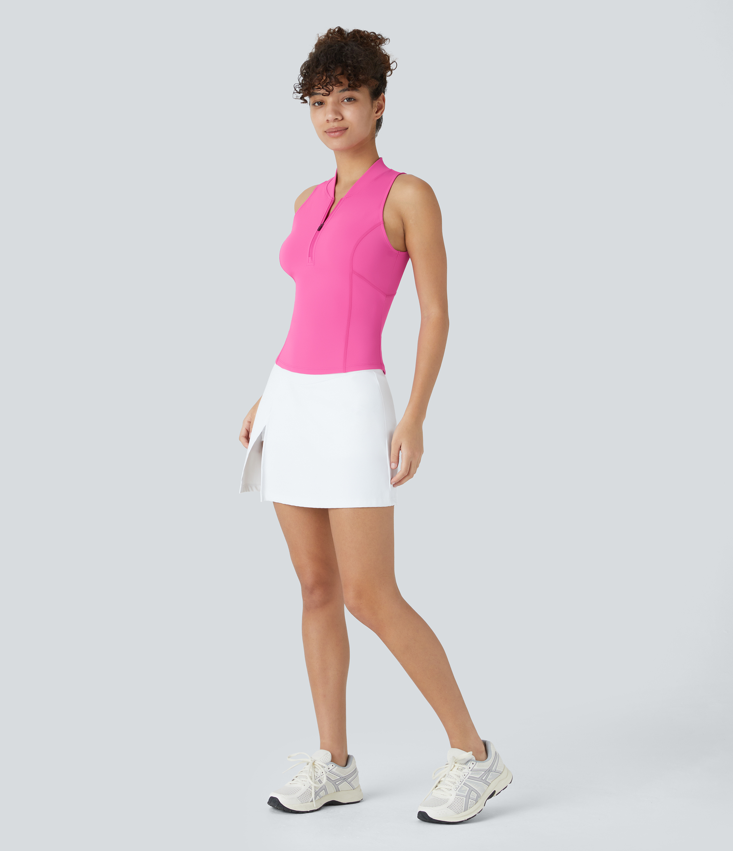 Halara Baseball Collar Half Zipper Slim Quick Dry Golf Tank Top Tank Top - Gorgeous Powder Pink - XL golf tops halter top tunic tops 