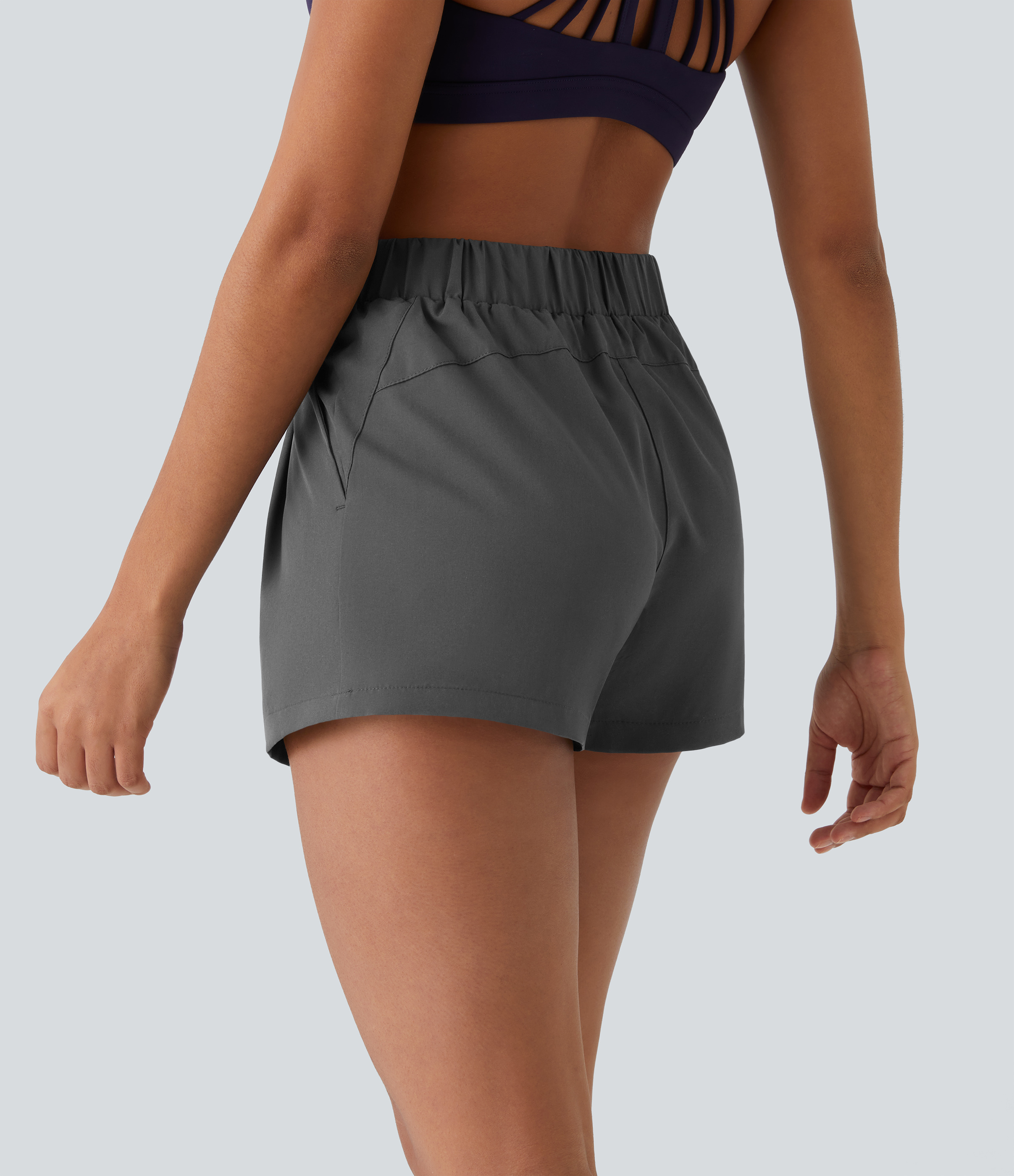 Halara High Waisted Elastic Waistband Drawstring Ruched Side Pocket Casual Shorts 3