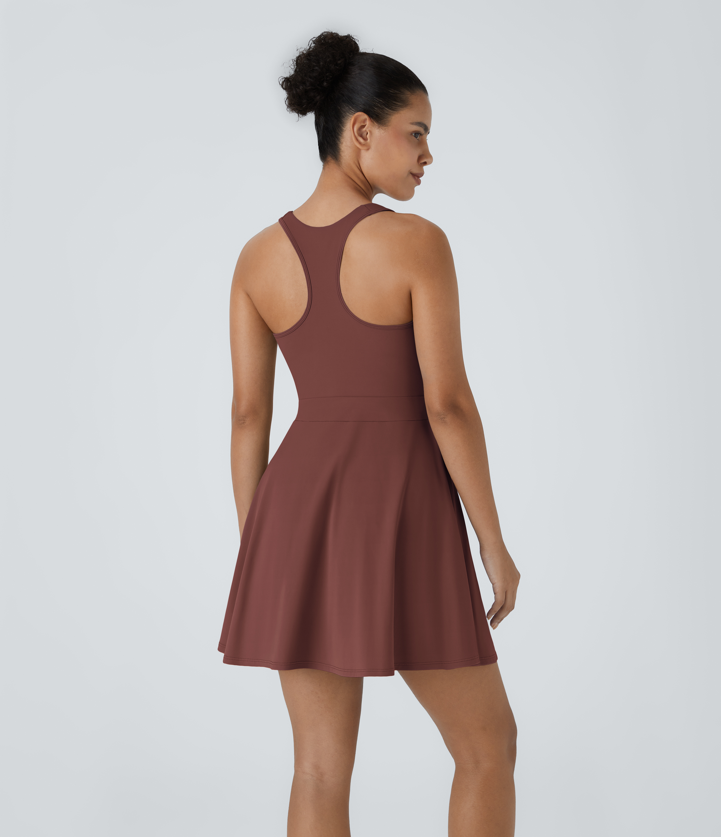 Halara Backless Racerback Flare Mini Golf Active Dress Workout Dress - Brandy Brown - XS 