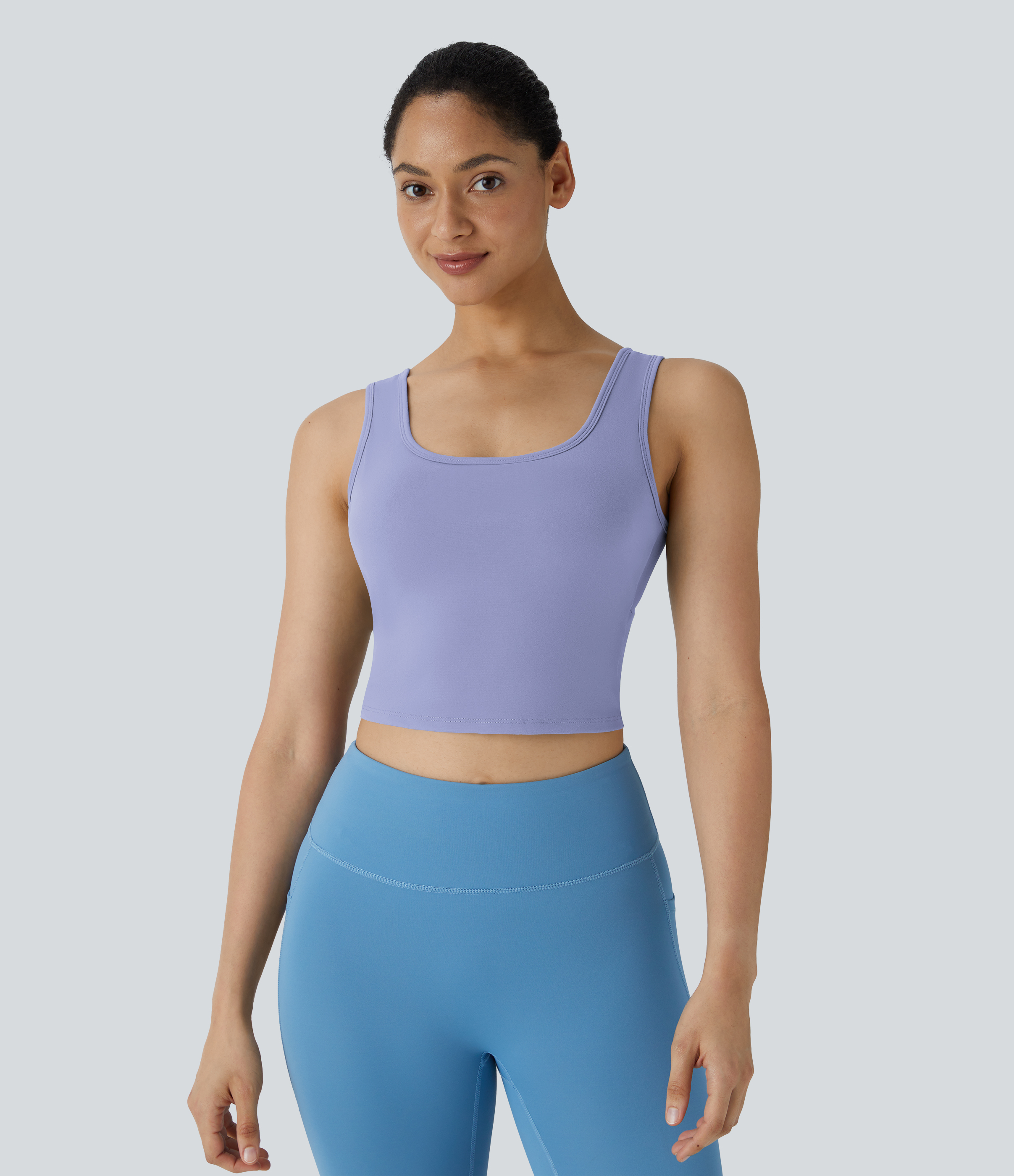 Halara U Neck Backless Crossover Barre Ballet Dance Tank Top Tank Top - Baby Lavender - XL golf tops halter top tunic tops sleeveless tops 