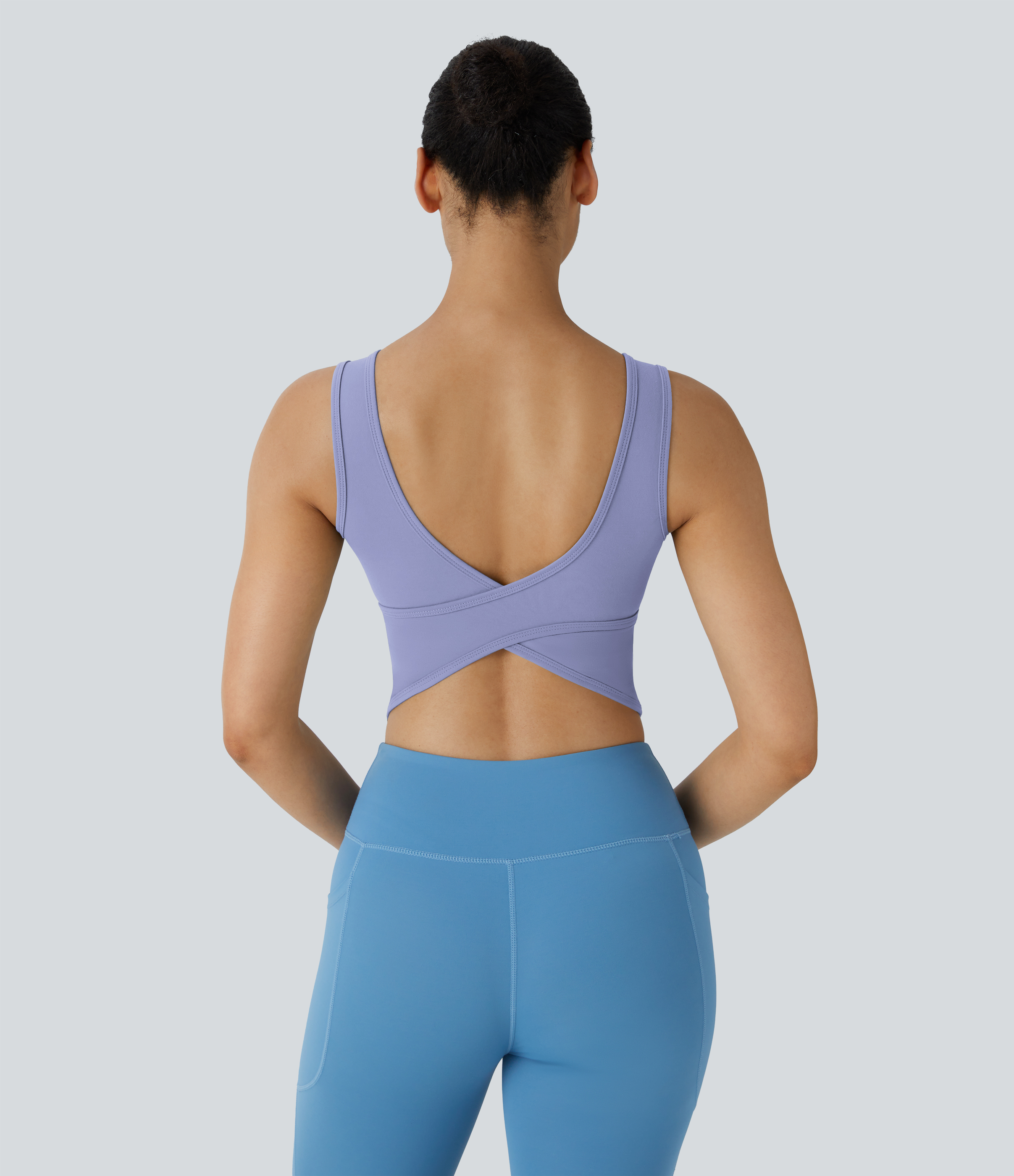 Halara U Neck Backless Crossover Barre Ballet Dance Tank Top Tank Top - Baby Lavender - XL golf tops halter top tunic tops sleeveless tops 