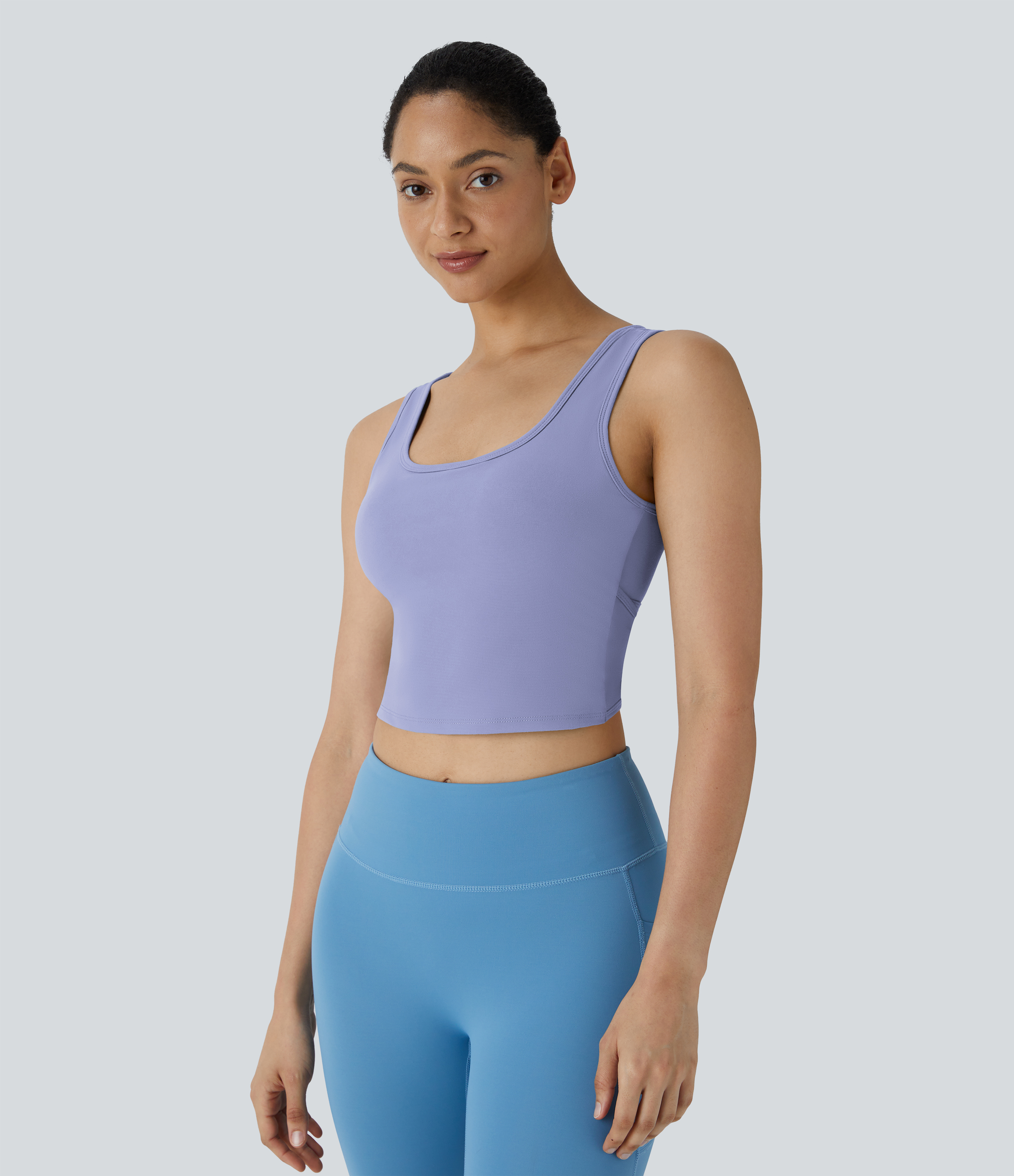 Halara U Neck Backless Crossover Barre Ballet Dance Tank Top Tank Top - Baby Lavender - XL golf tops halter top tunic tops sleeveless tops 