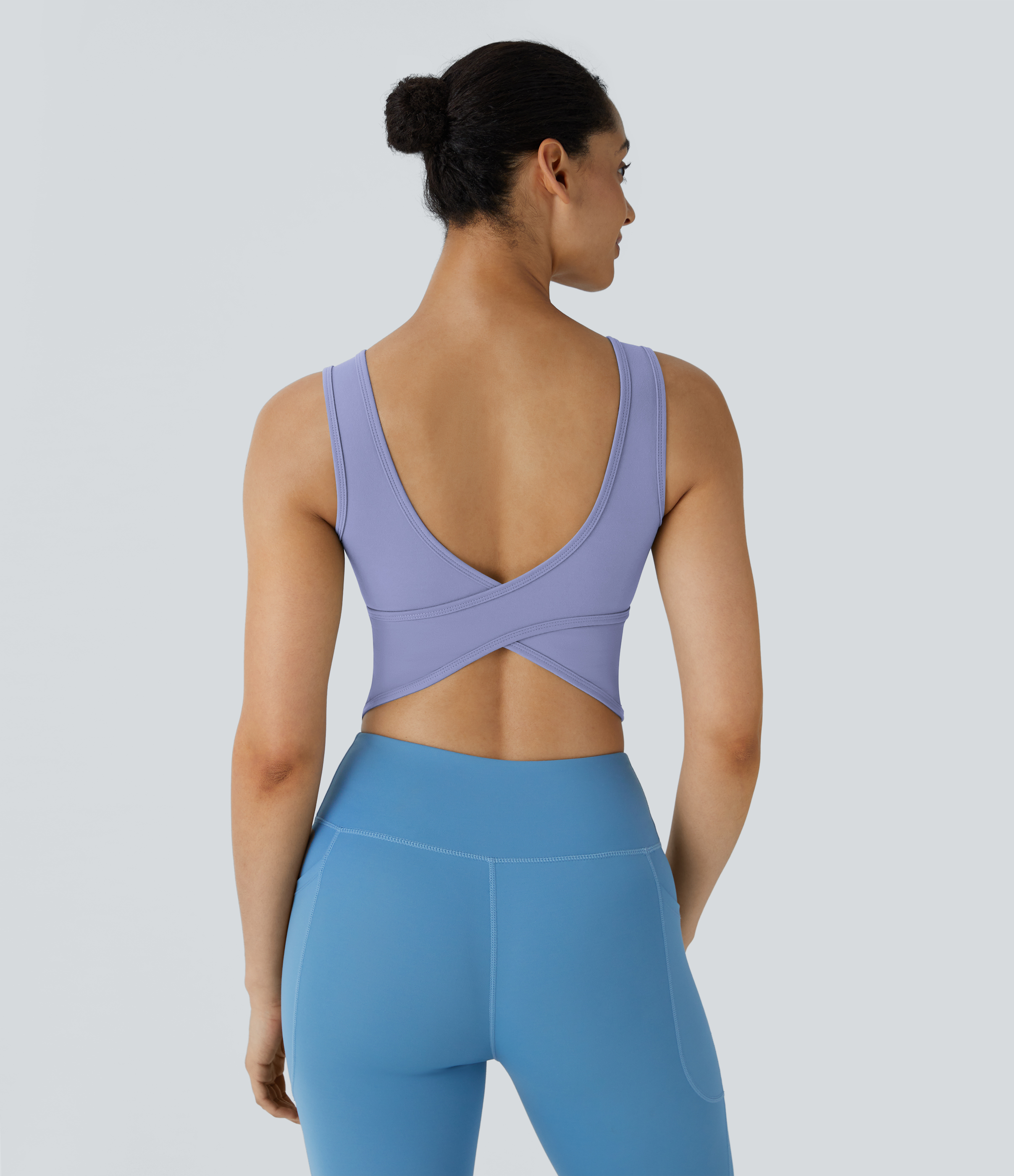 Halara U Neck Backless Crossover Barre Ballet Dance Tank Top Tank Top - Baby Lavender - XL golf tops halter top tunic tops sleeveless tops 