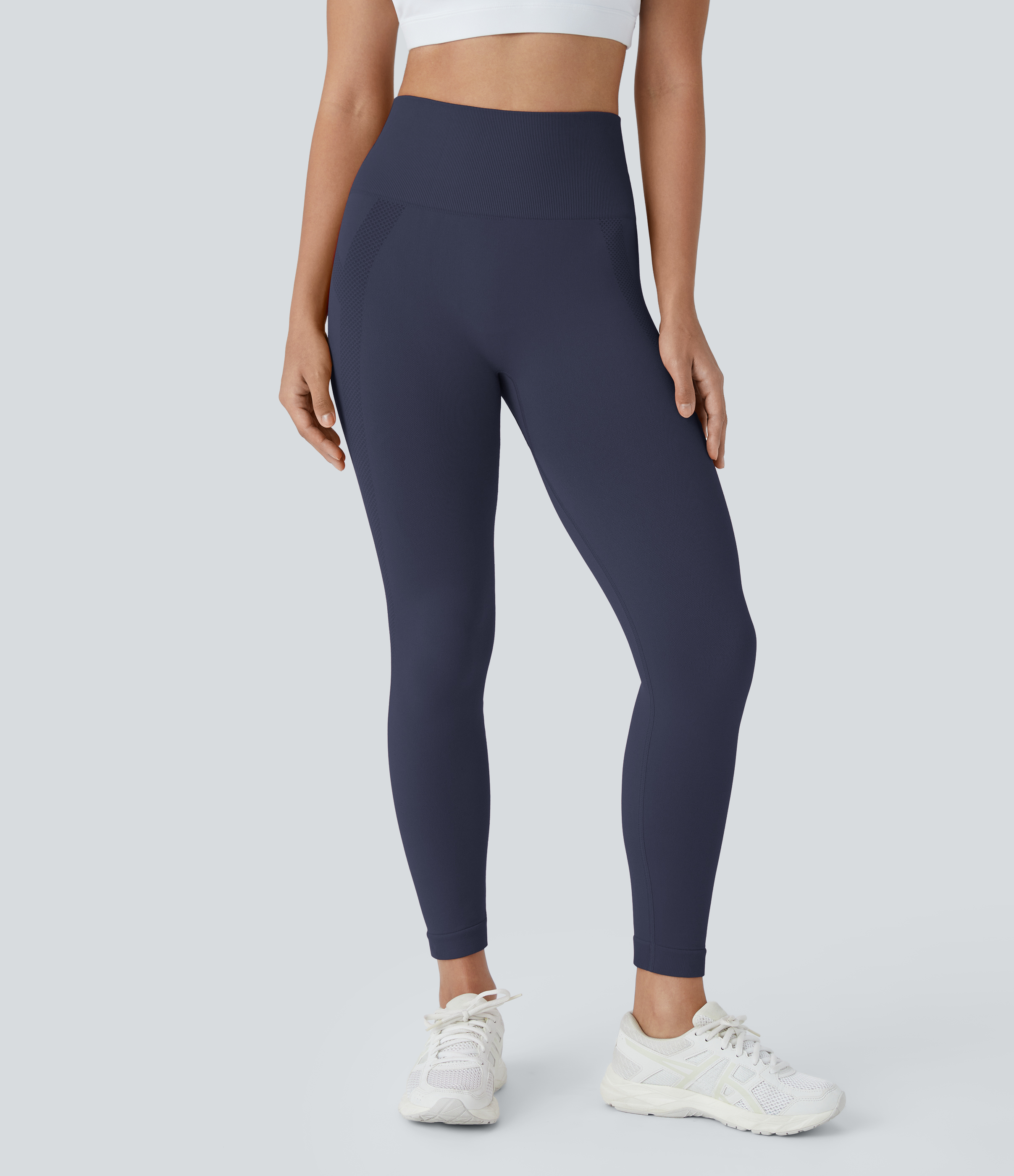 Halara Seamless Flow High Waisted Ruched 7/8 Yoga Leggings  - Peacoat - XS(7/8) gym leggings leggings with pockets leggings with butt lift 