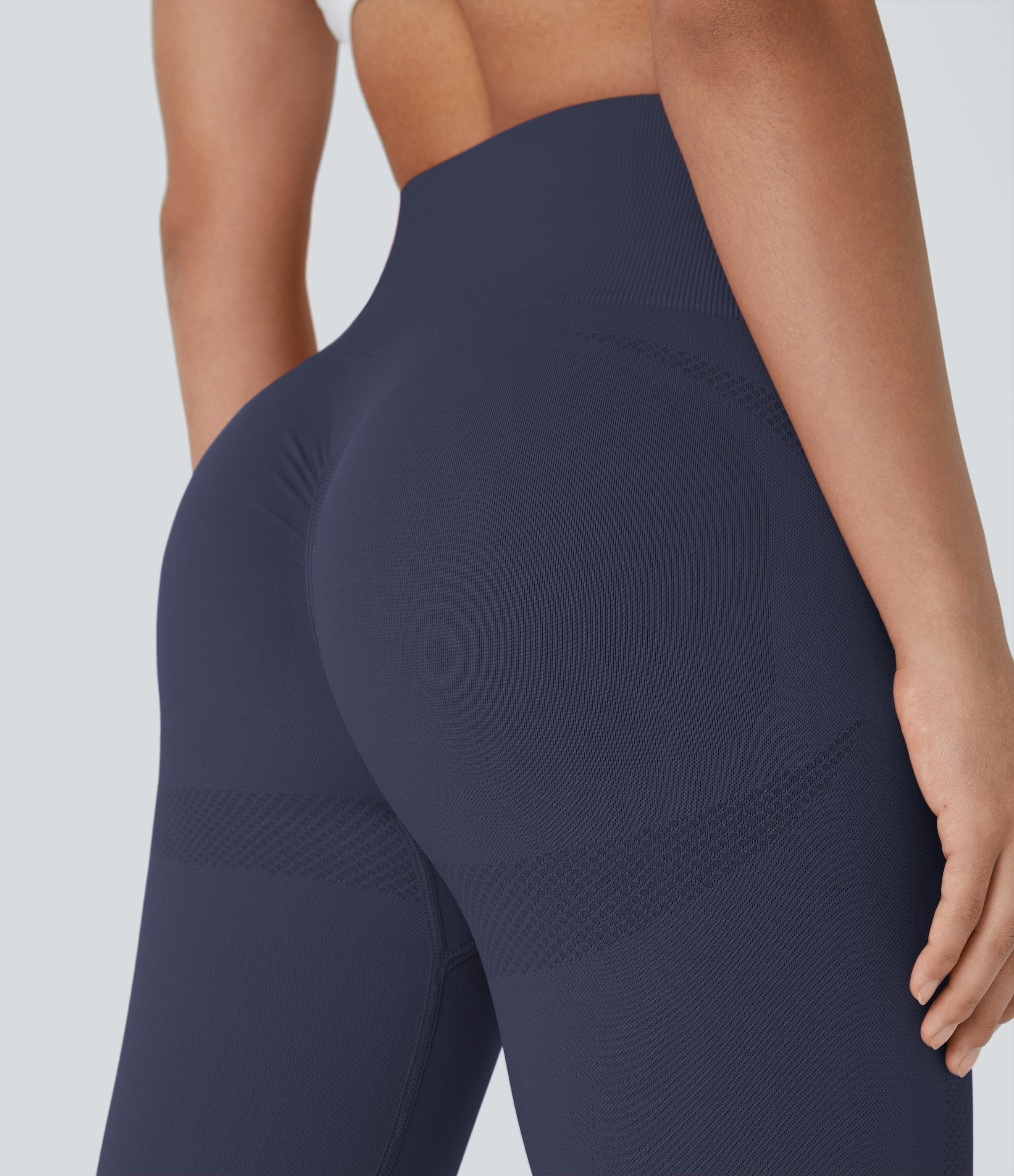 Halara Seamless Flow High Waisted Ruched 7/8 Yoga Leggings  - Peacoat - XS(7/8) gym leggings leggings with pockets leggings with butt lift 