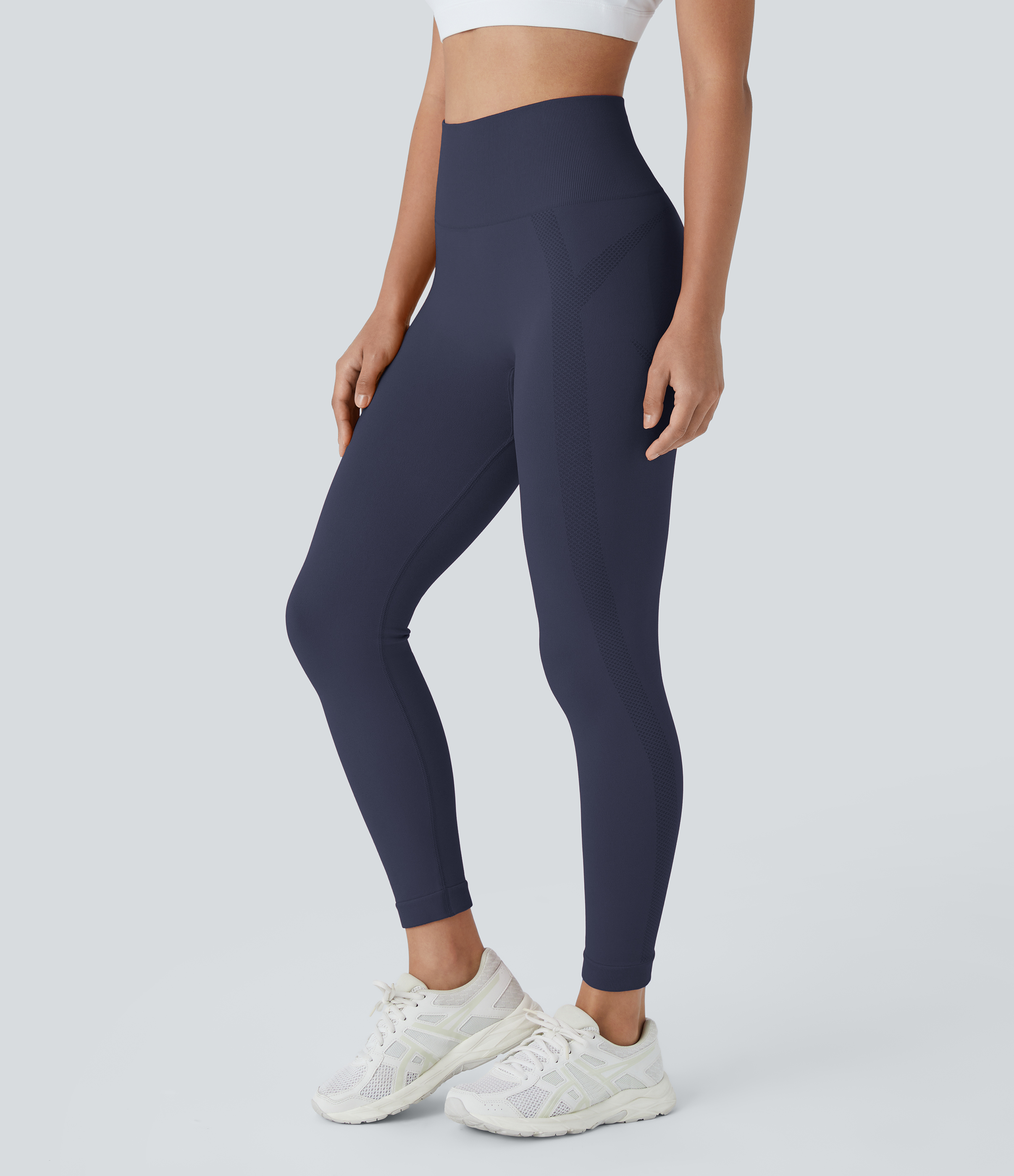 Halara Seamless Flow High Waisted Ruched 7/8 Yoga Leggings  - Peacoat - XS(7/8) gym leggings leggings with pockets leggings with butt lift 