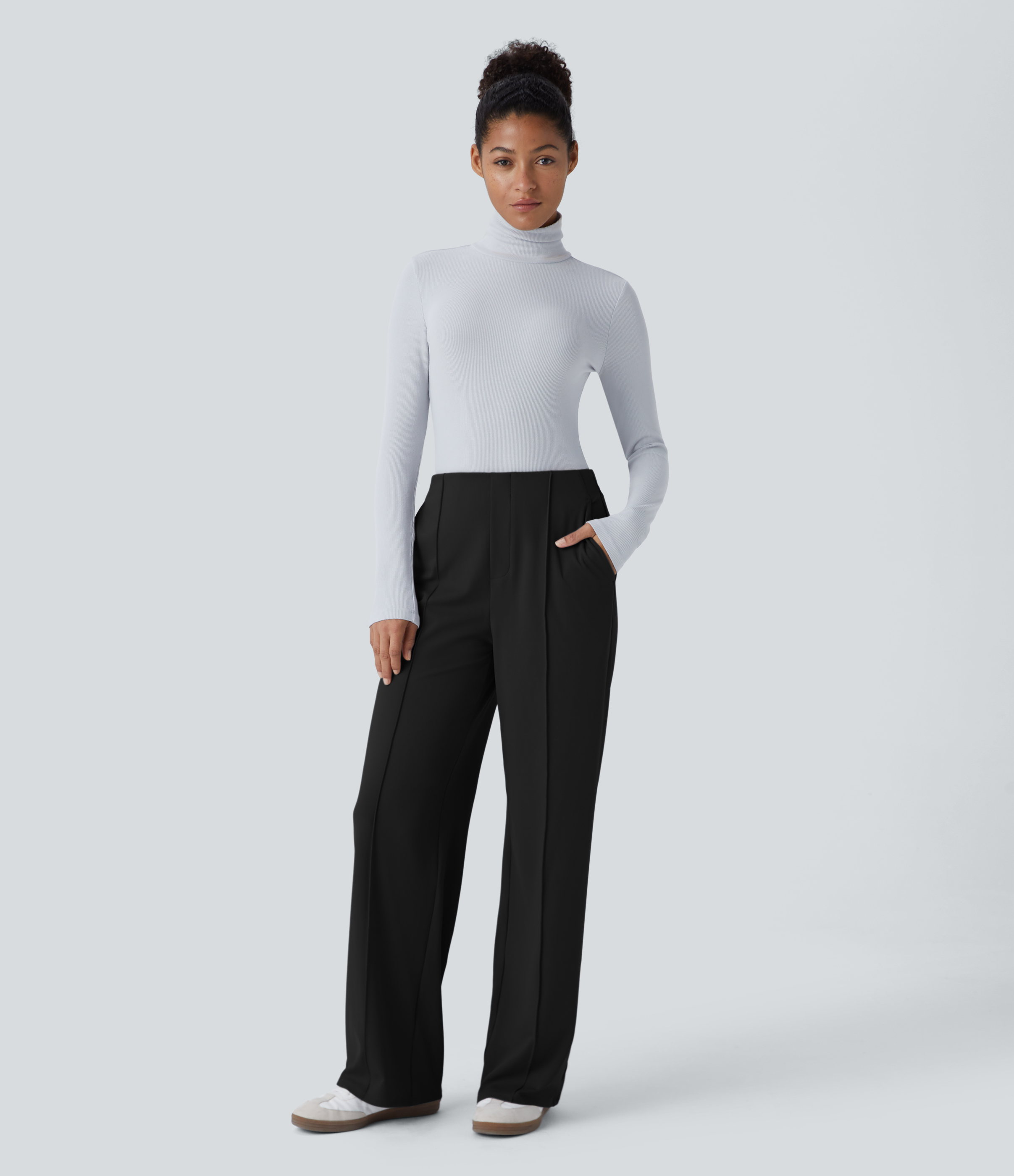 Halara HaloTek Airв„ў Mid High Waisted Side Pocket Work Pants  - Black - S(regular) sweatpants jogger pants stacked sweatpants cargo joggers 