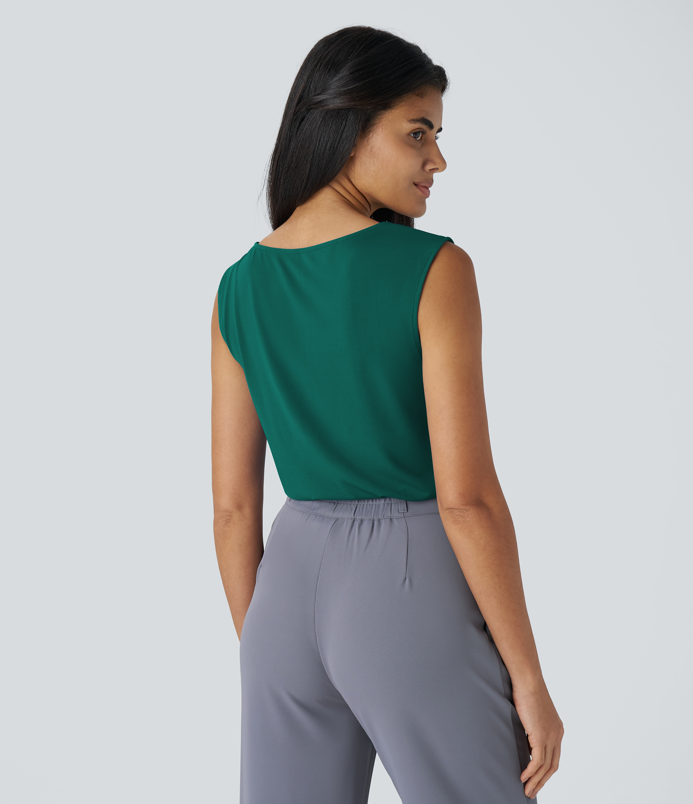 Halara Cowl Neck Sleeveless Work Blouse  - Rain Forest - M 