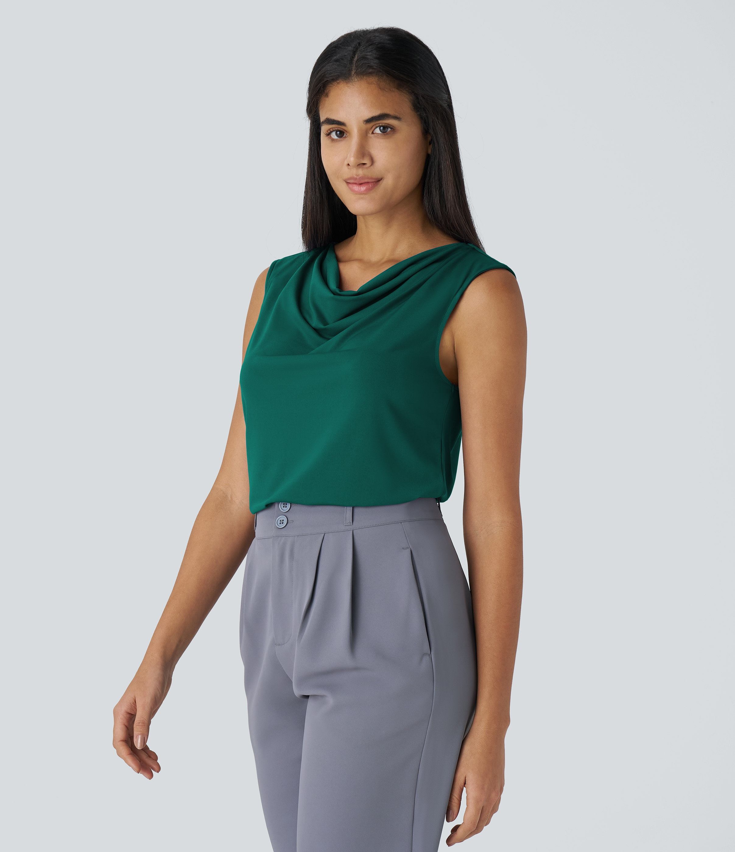 Halara Cowl Neck Sleeveless Work Blouse  - Rain Forest - M 