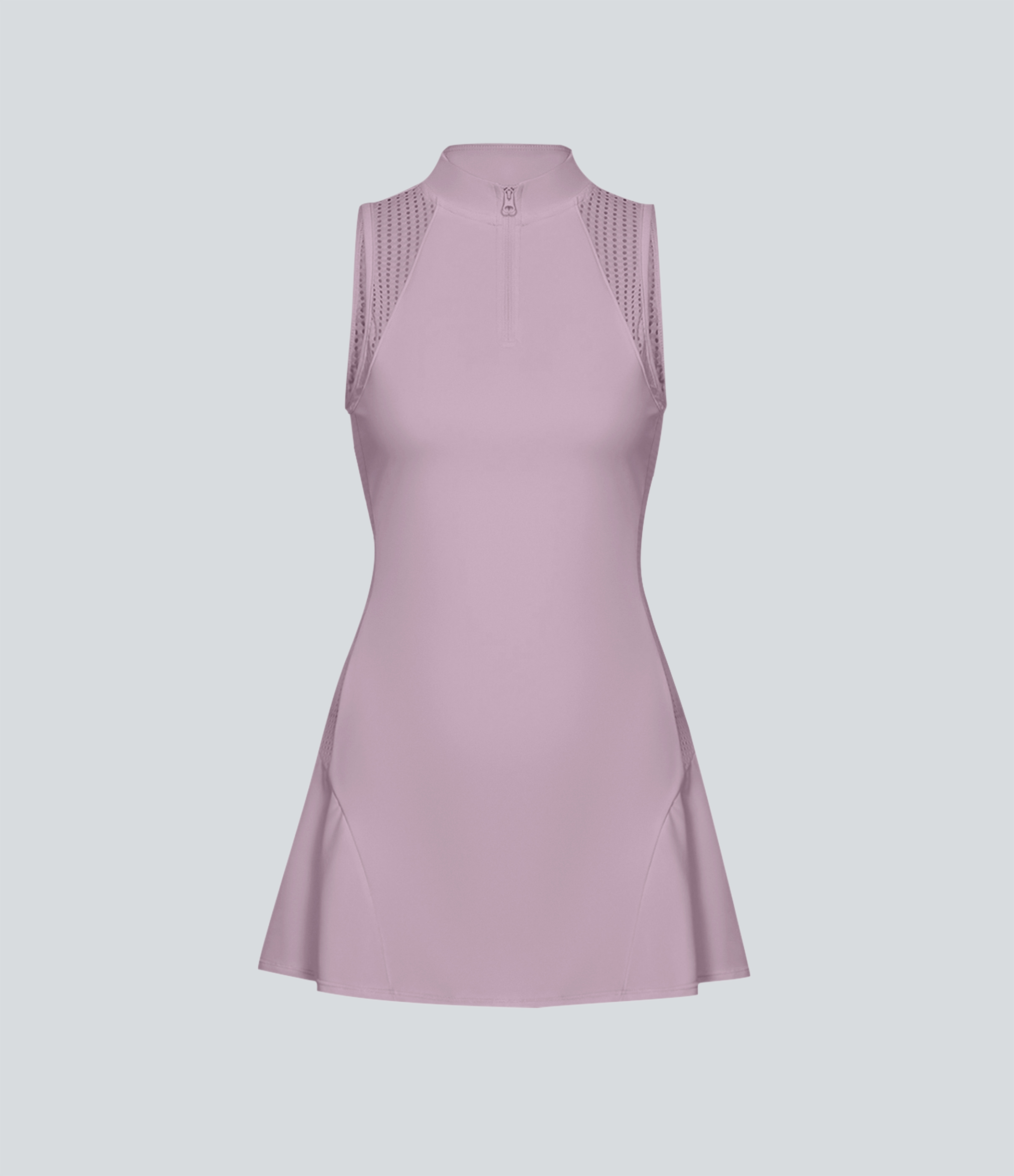 Halara Half Zip Contrast Mesh Side Pocket 2-Piece Mini Tennis Active Dress Workout Dress - Pink Purple - M 