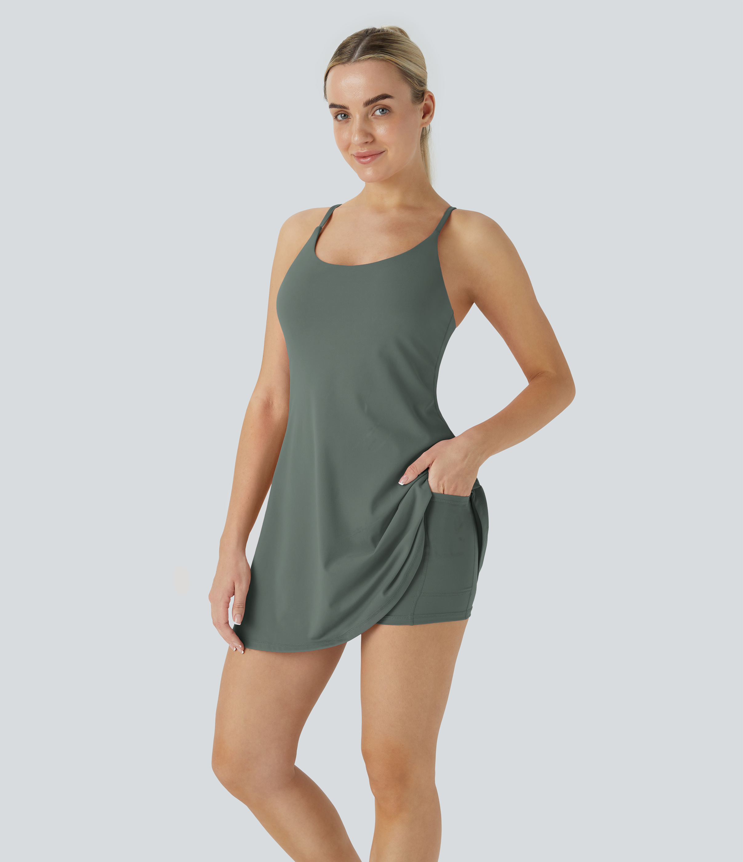 Halara Softlyzeroв„ў Plush Backless Active Dress Workout Dress - Smoke Grey Green - XS 