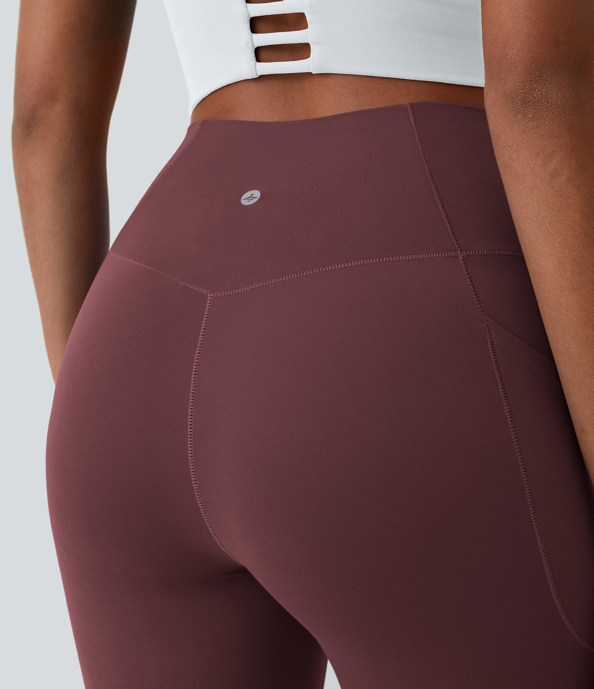 Halara Everyday Cloudfulв„ў Fabric Crossover Pocket Plain Leggings  - Red Mahogany - S(7/8) gym leggings leggings with pockets 