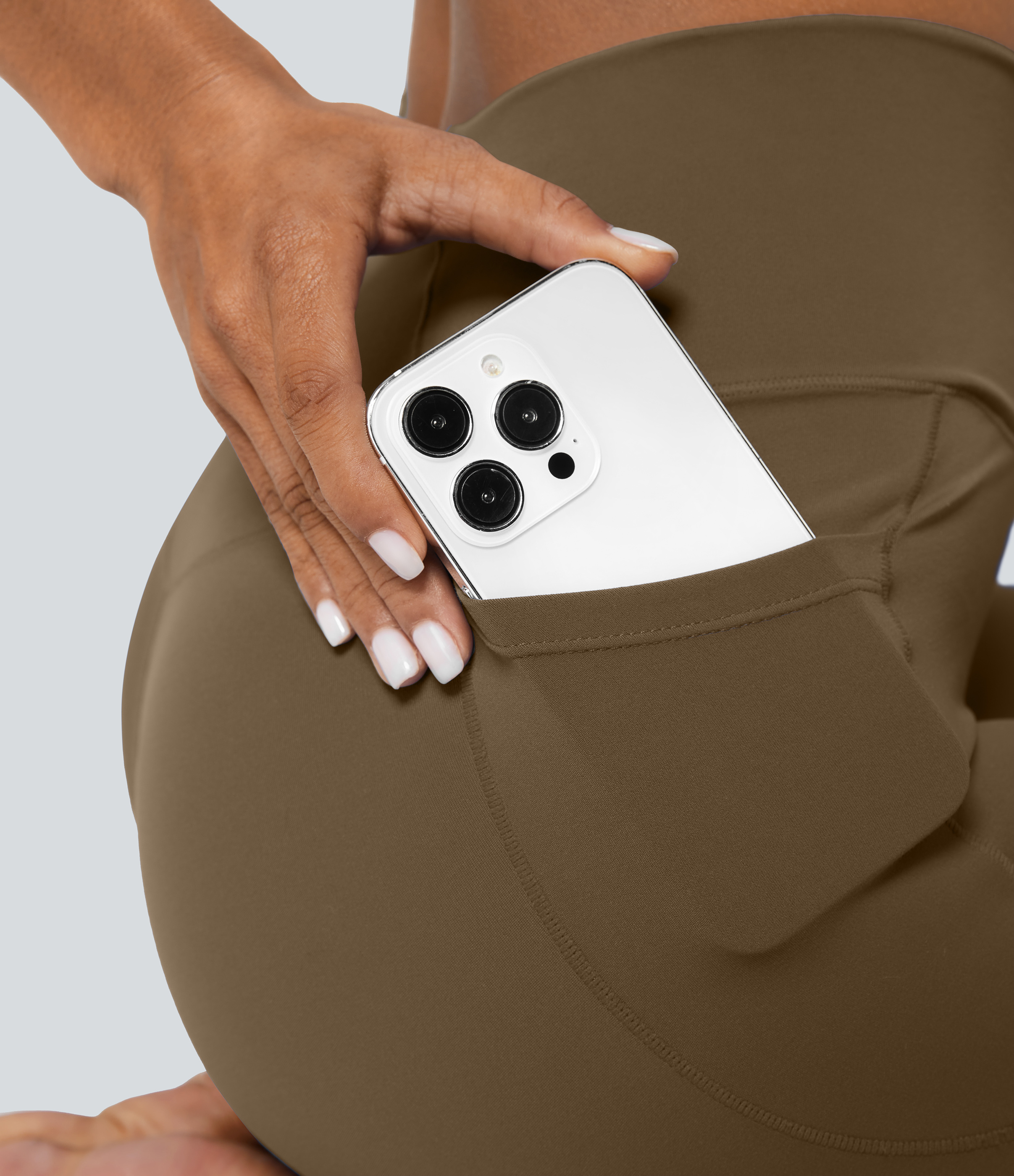 Halara Everyday Cloudfulв„ў Fabric Crossover Pocket Plain Leggings  - Chestnut Brown - S(7/8) gym leggings leggings with pockets 