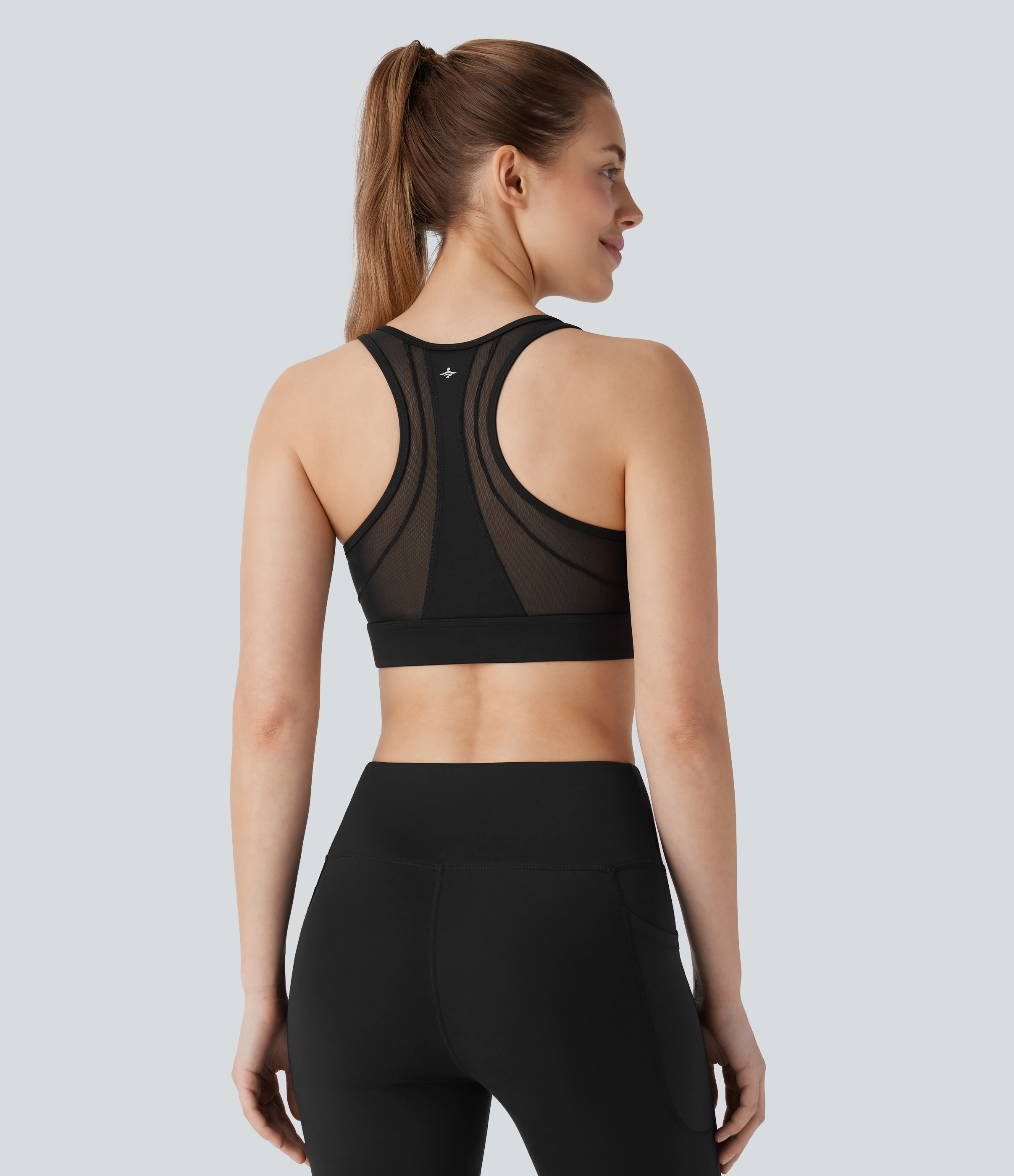 Halara Softlyzeroв„ў Airy Mid Support Racerback Contrast Mesh Cool Touch Workout Sports Bra  - Black - M push up bra strapless bra backless bra 