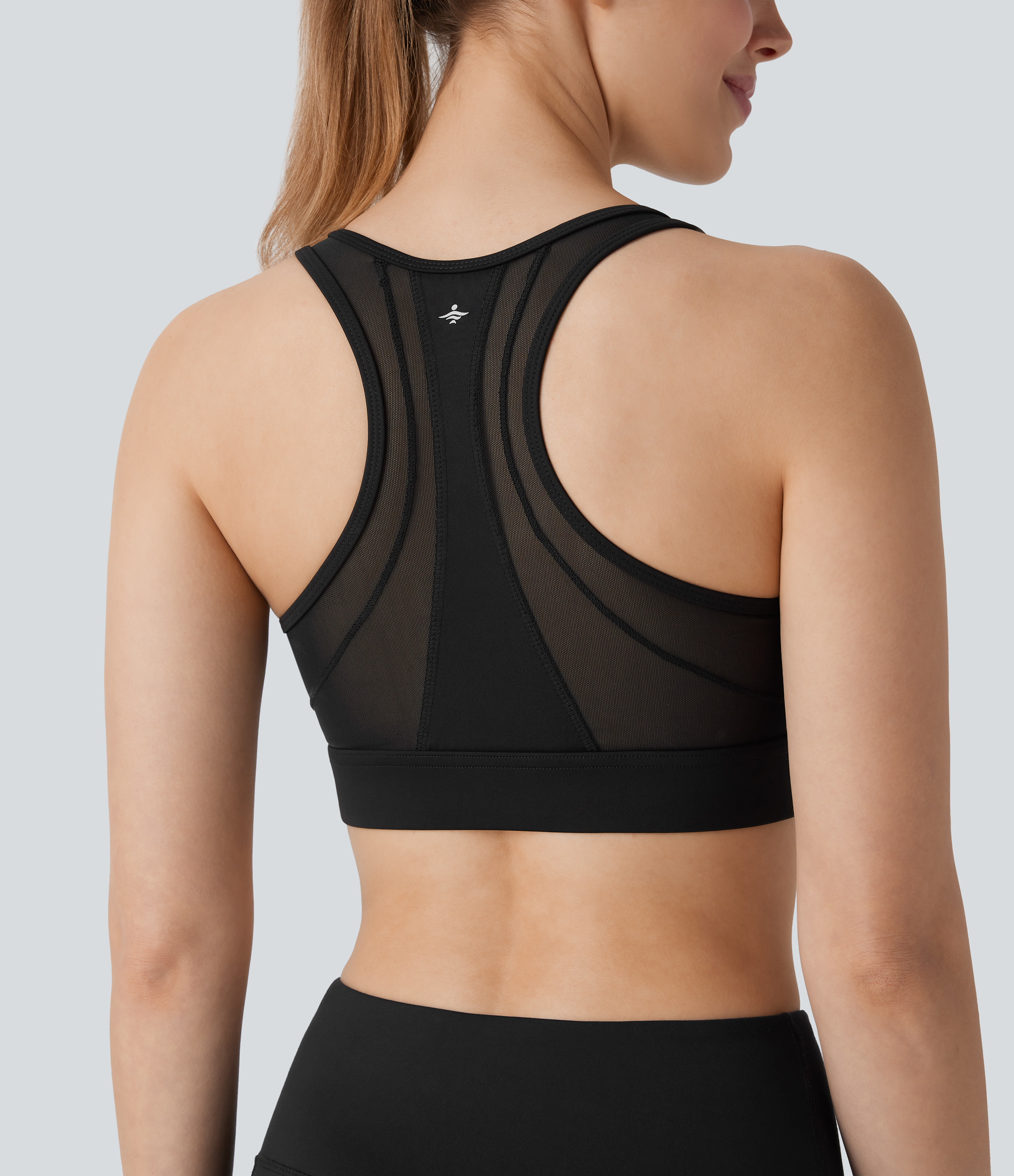 Halara Softlyzeroв„ў Airy Mid Support Racerback Contrast Mesh Cool Touch Workout Sports Bra  - Black - M push up bra strapless bra backless bra 