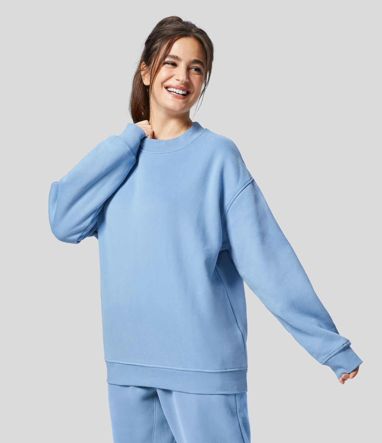 

Halara Round Neck Long Sleeve Solid Oversize Casual Cotton Sweatshirt - Clear Sky