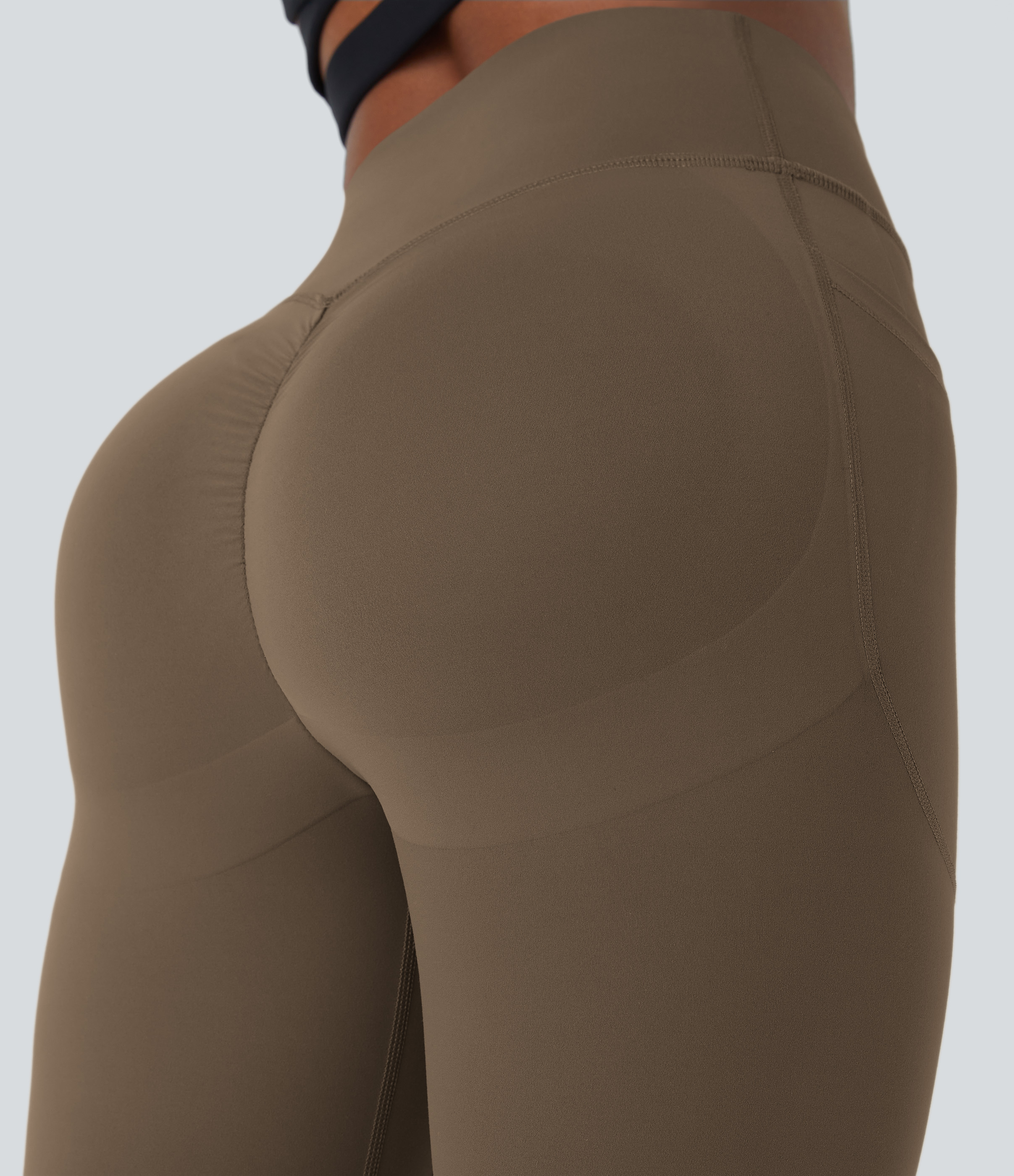 Halara SoCinched High Waisted Butt Lifting Tummy Control Side Pocket Shaping Training UltraSculpt Leggings  - Thick Earthy Brown - L(7/8) 