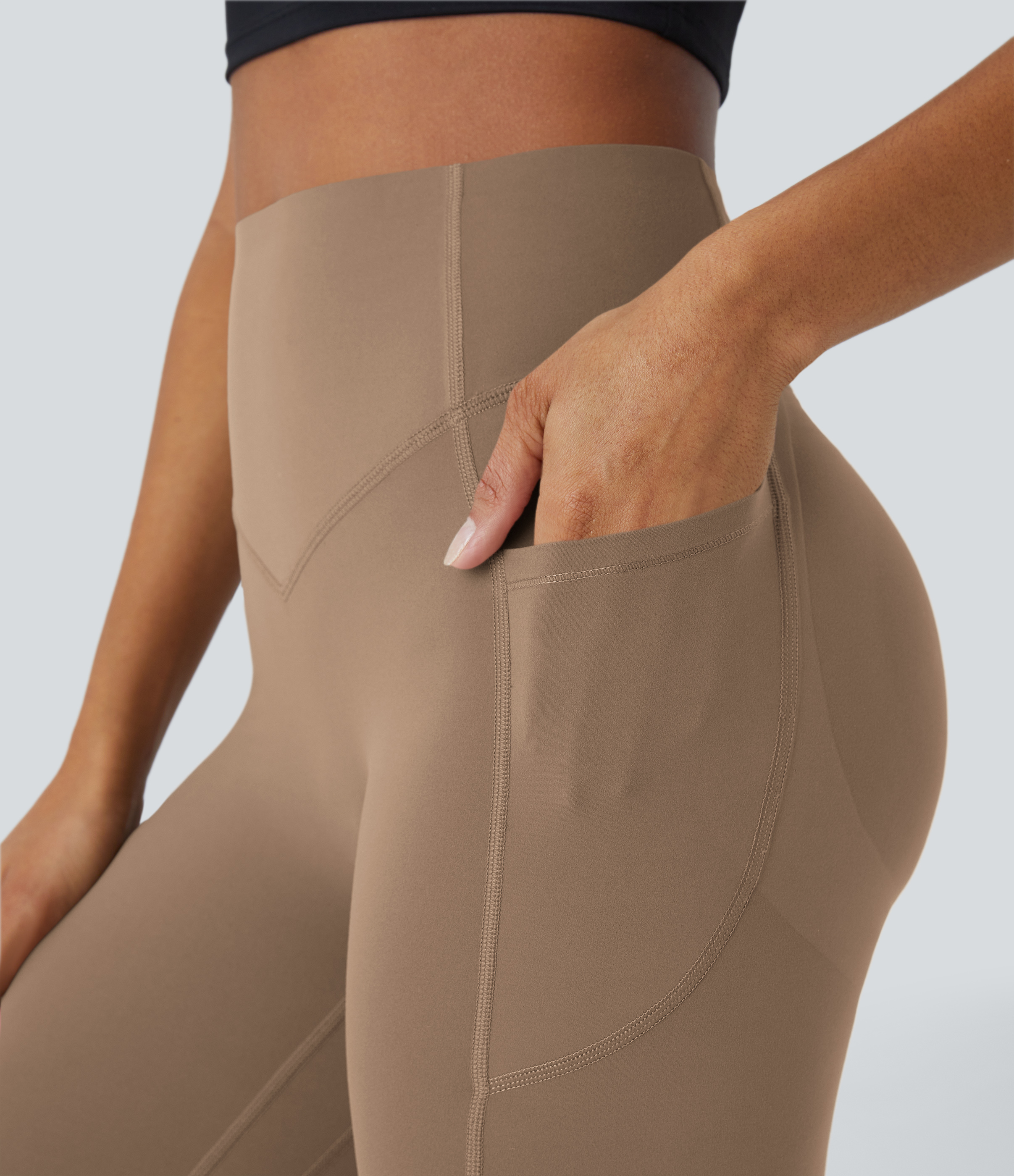 Halara SoCinched High Waisted Butt Lifting Tummy Control Side Pocket Shaping Training UltraSculpt Leggings  - Woodsmoke - M(7/8) gym leggings 