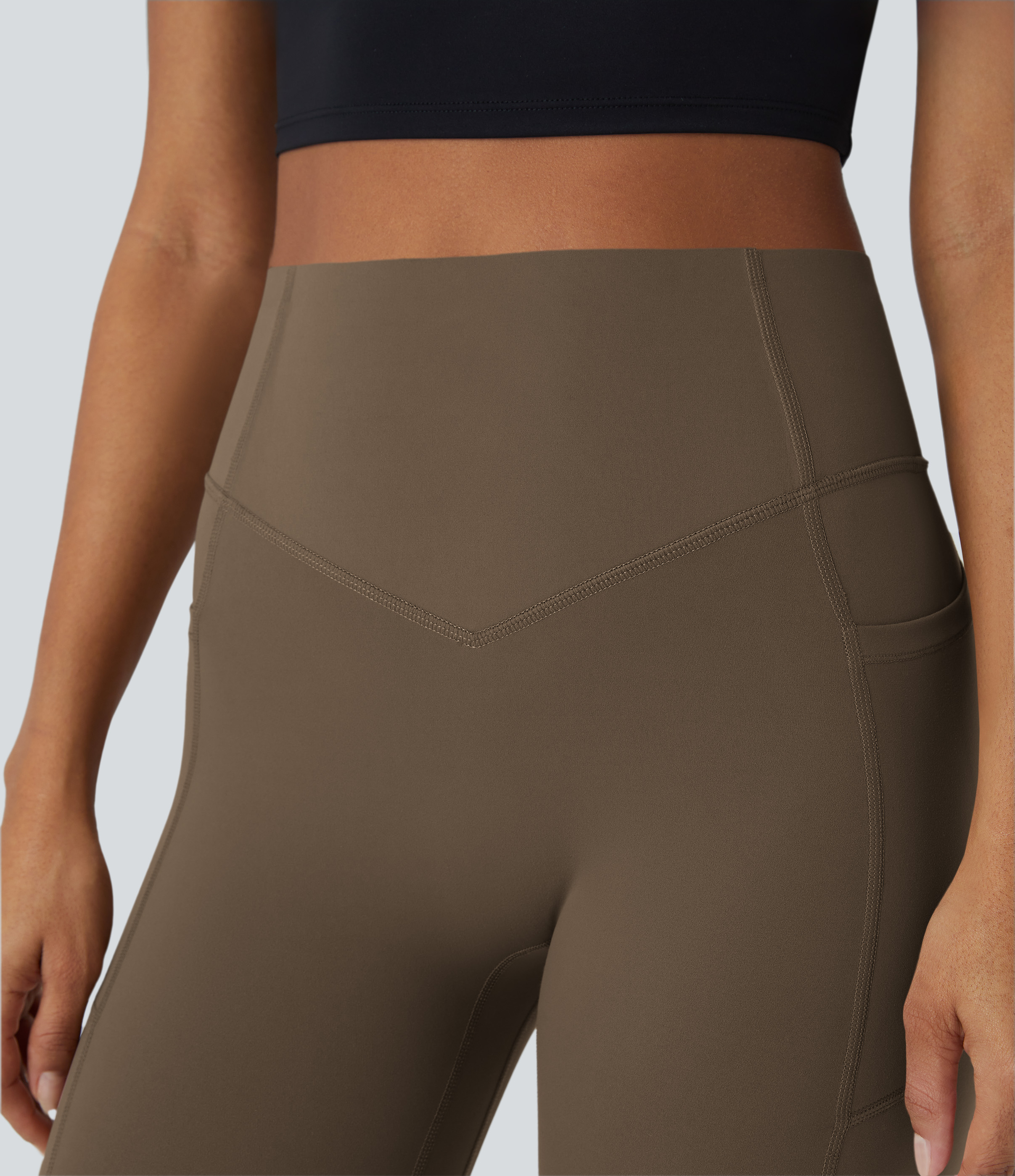 Halara SoCinched High Waisted Butt Lifting Tummy Control Side Pocket Shaping Training UltraSculpt Leggings  - Thick Earthy Brown - L(7/8) 