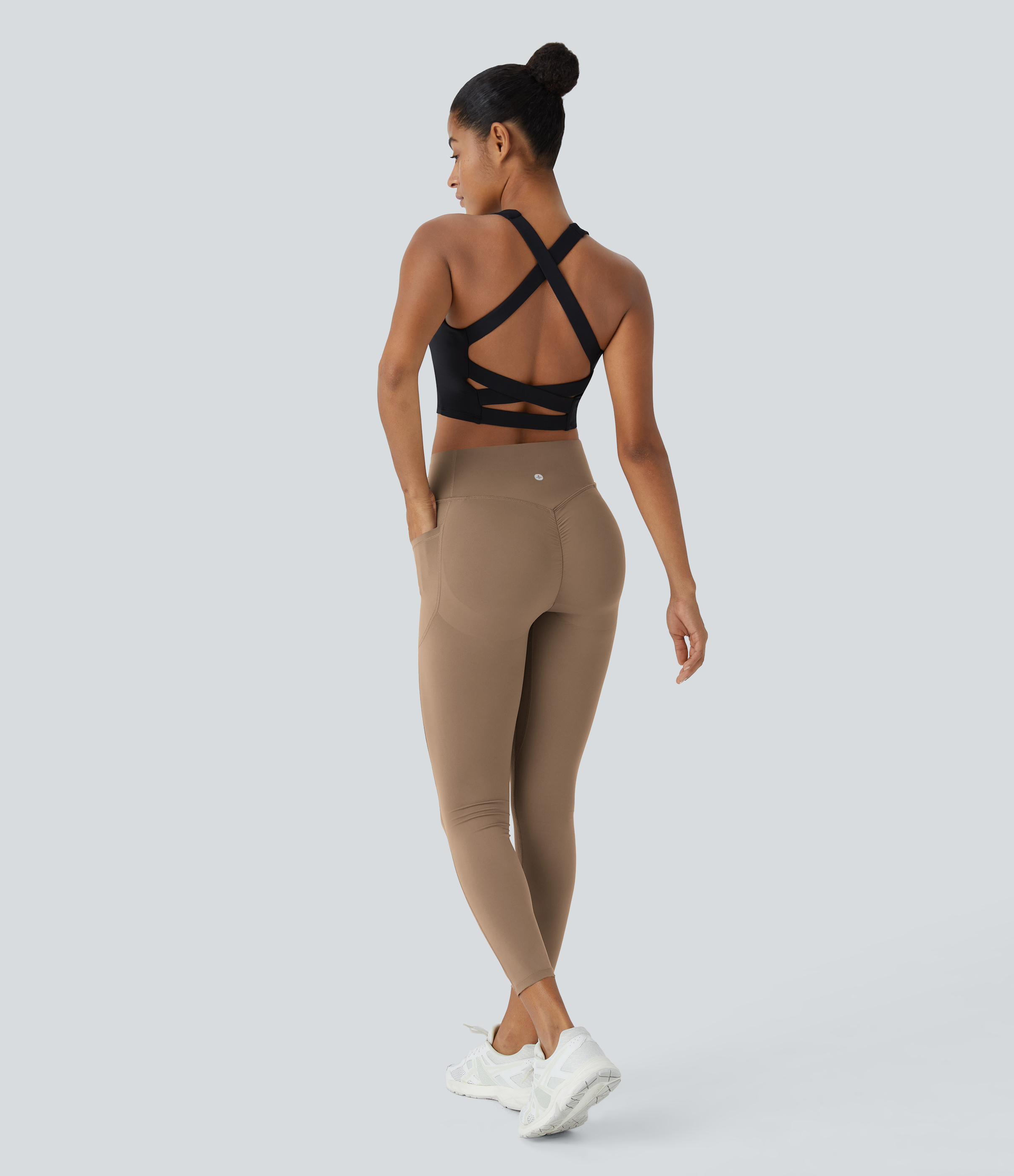 Halara SoCinched High Waisted Butt Lifting Tummy Control Side Pocket Shaping Training UltraSculpt Leggings  - Woodsmoke - M(7/8) gym leggings 