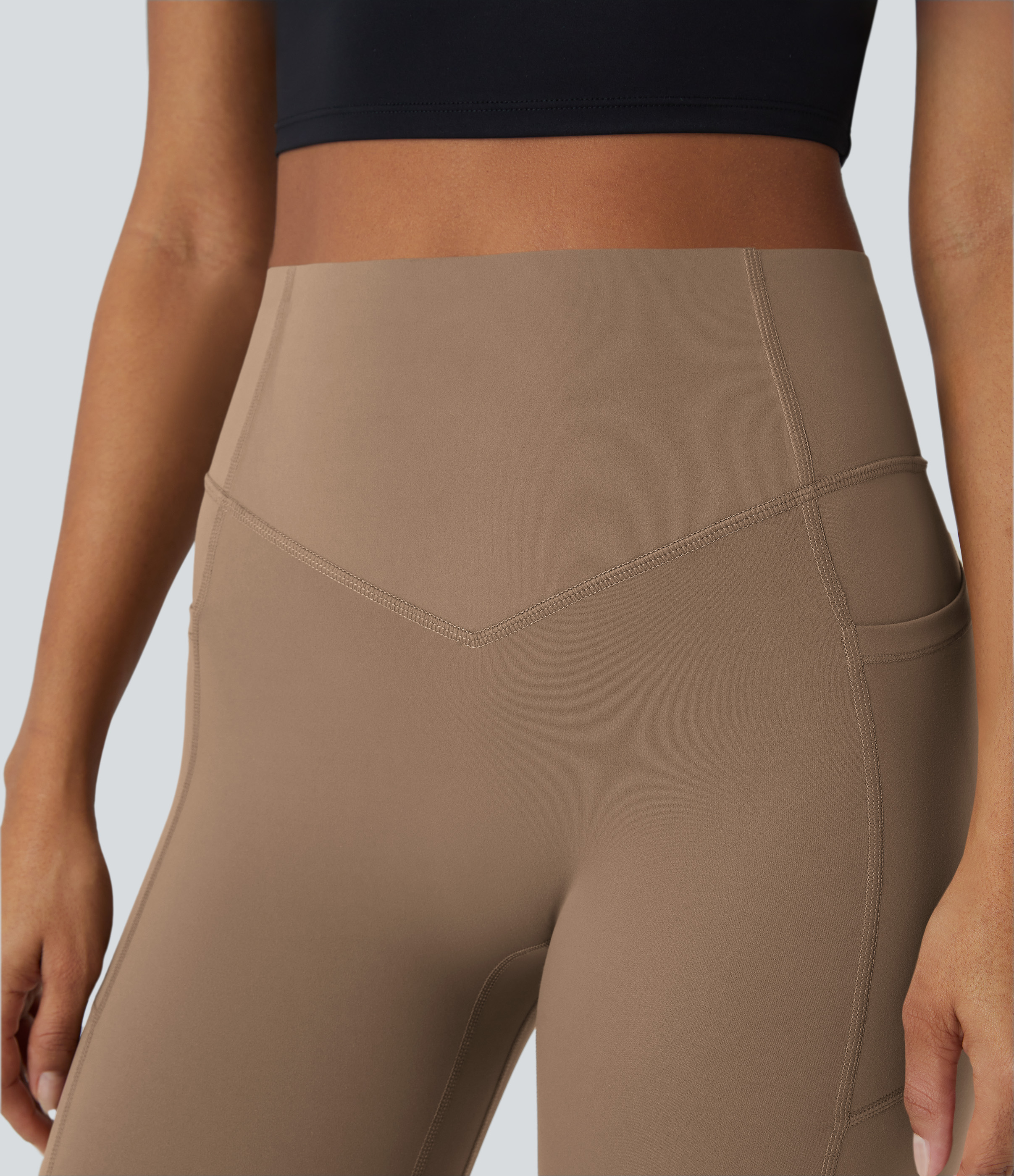 Halara SoCinched High Waisted Butt Lifting Tummy Control Side Pocket Shaping Training UltraSculpt Leggings  - Woodsmoke - M(7/8) gym leggings 