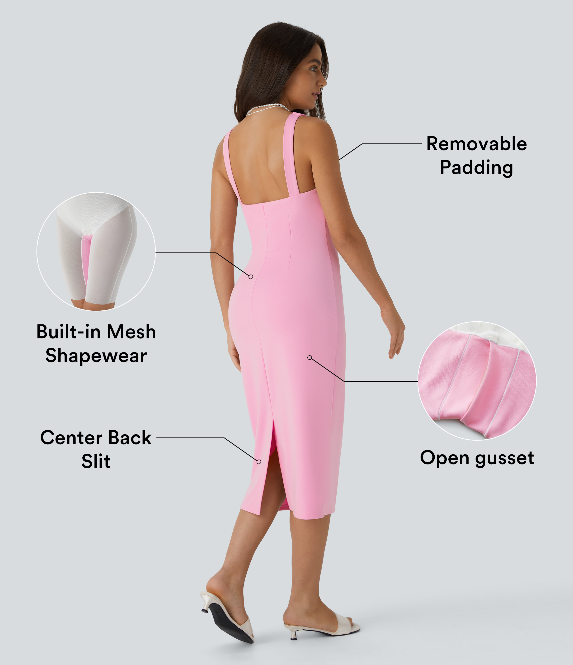 Halara Backless Split Bodycon Built-in Mesh Shapewear Midi Party Tank Dress Casual Dress - Prism Pink - XL slip dress beach dress 