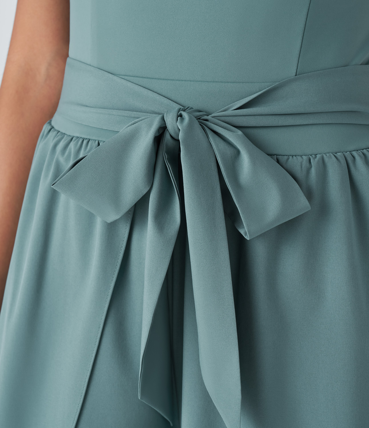 

Halara Breezefulв„ў Backless Tie Front Palazzo Flowy Split Wide Leg Quick Dry Yoga Jumpsuit Workout Dress - Stone Blue