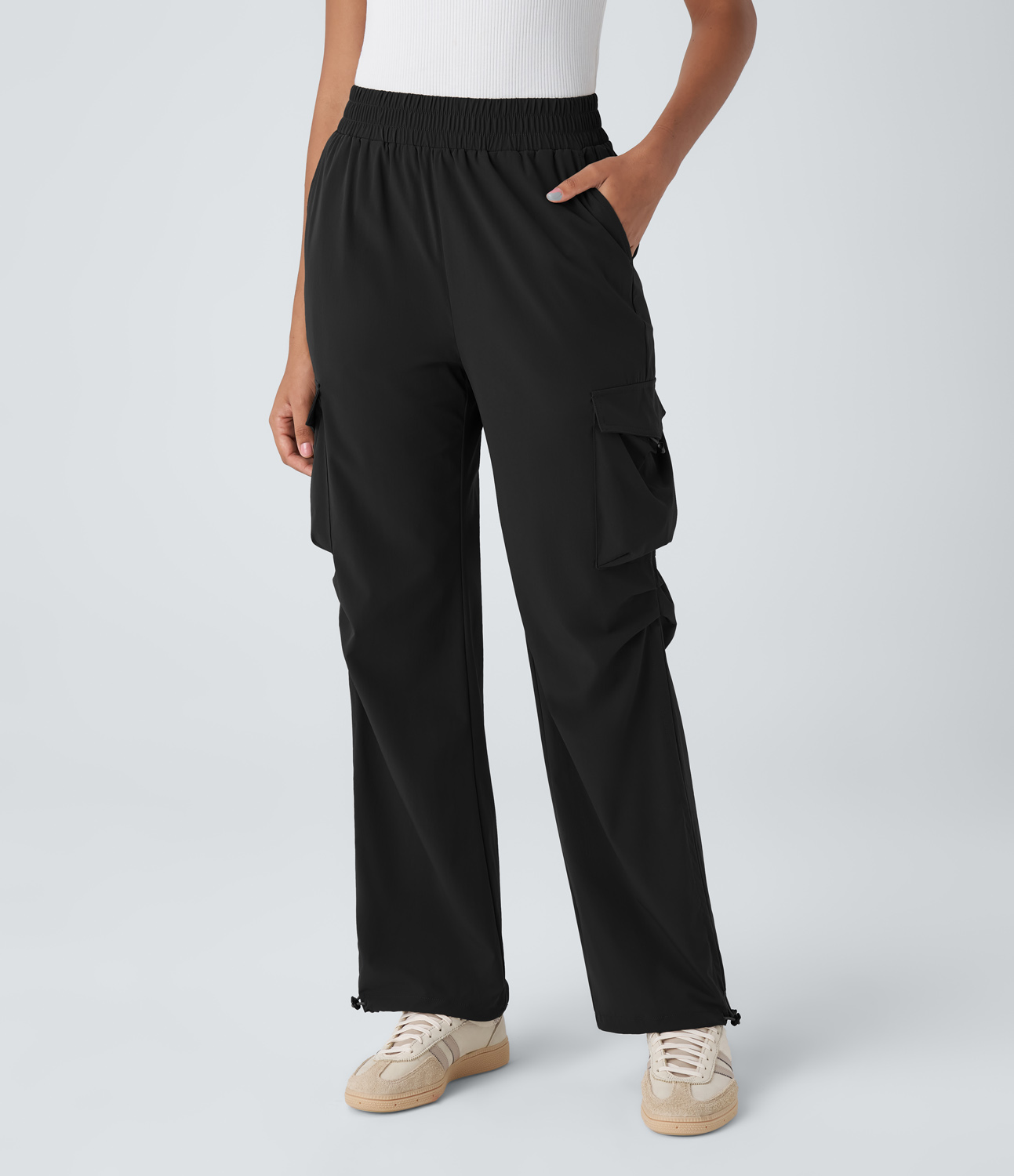 Halara High Waisted Multiple Pockets Adjustable Drawcord Casual Cargo Pants  - Black - XL(regular) 