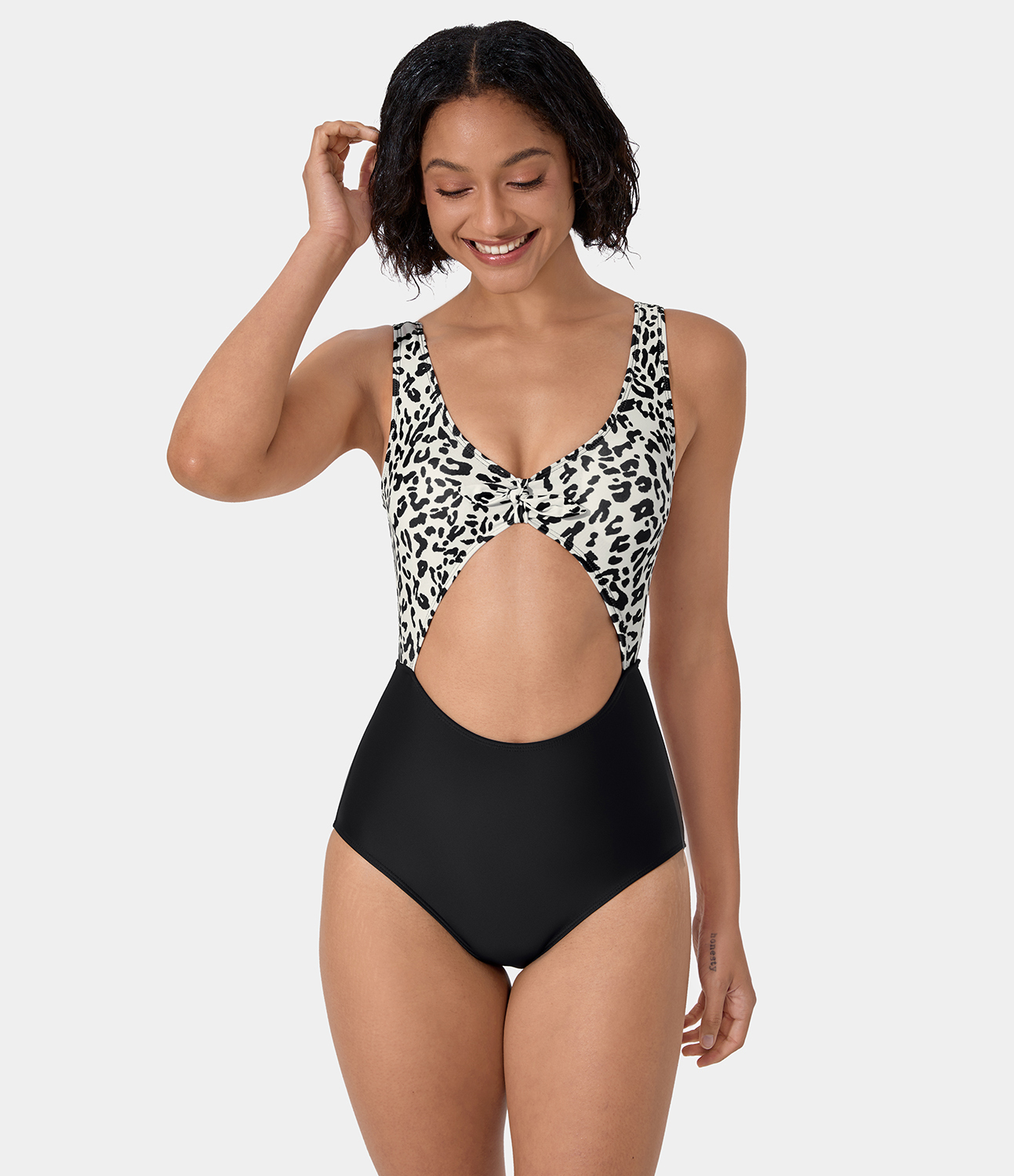 Women's Cut out Leopard Print One Piece Swimsuit HALARA