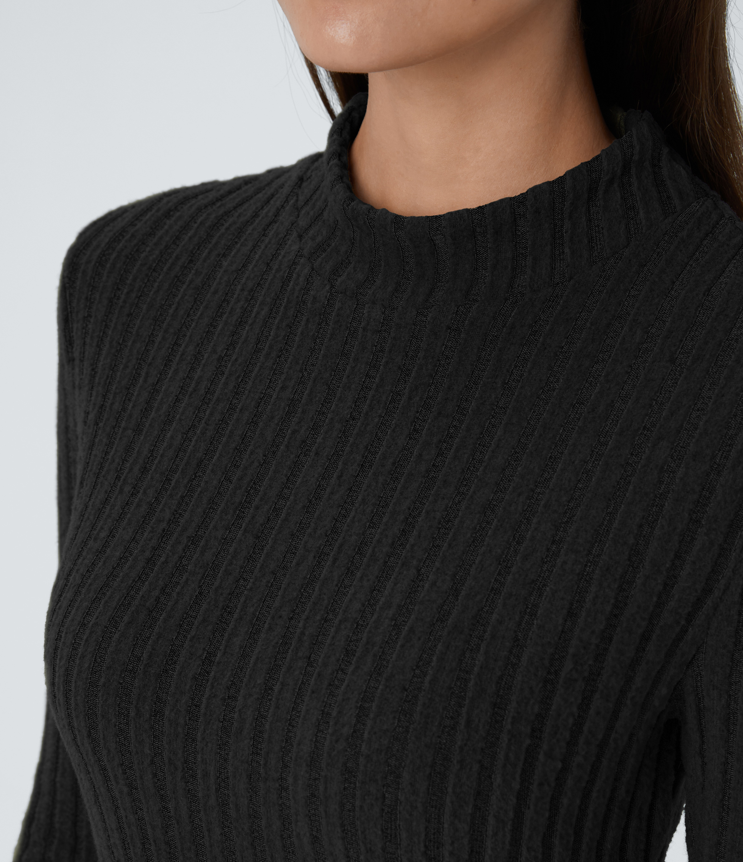 Halara Ribbed Knit Stand Collar Long Sleeve Mini Casual Dress Casual Dress - Black - L slip dress beach dress ruched dress halter dress 