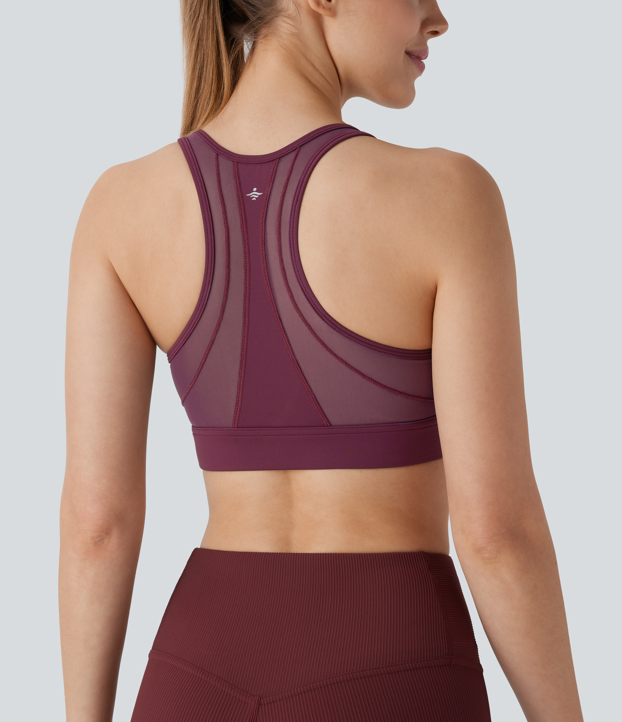 Halara Softlyzeroв„ў Airy Mid Support Racerback Contrast Mesh Cool Touch Workout Sports Bra  - Fig - XS push up bra strapless bra backless bra 