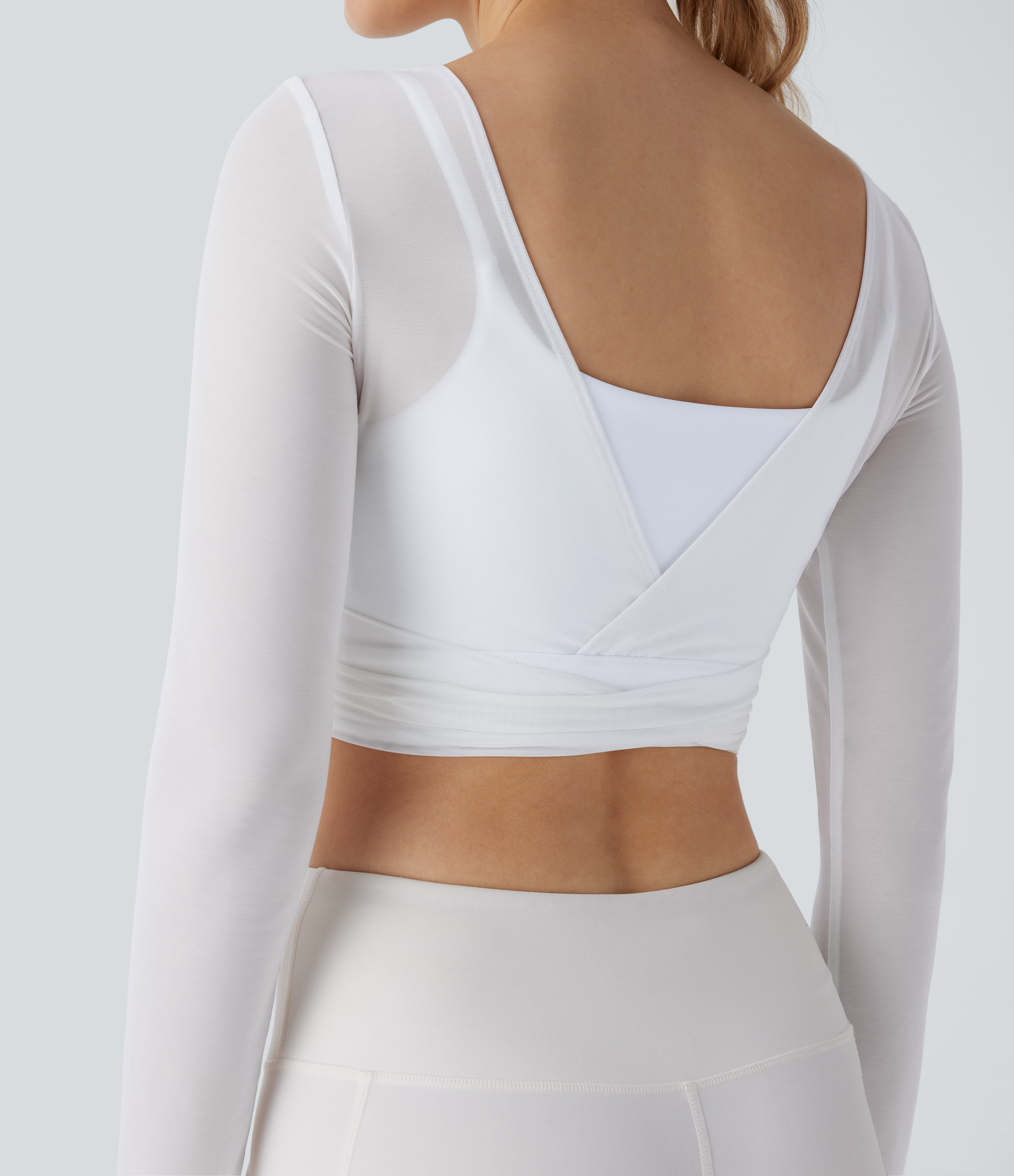 Halara Softlyzeroв„ў Airy Backless Tie Side Contrast Mesh Cropped Cool Touch Yoga Sports Top  - White - L 