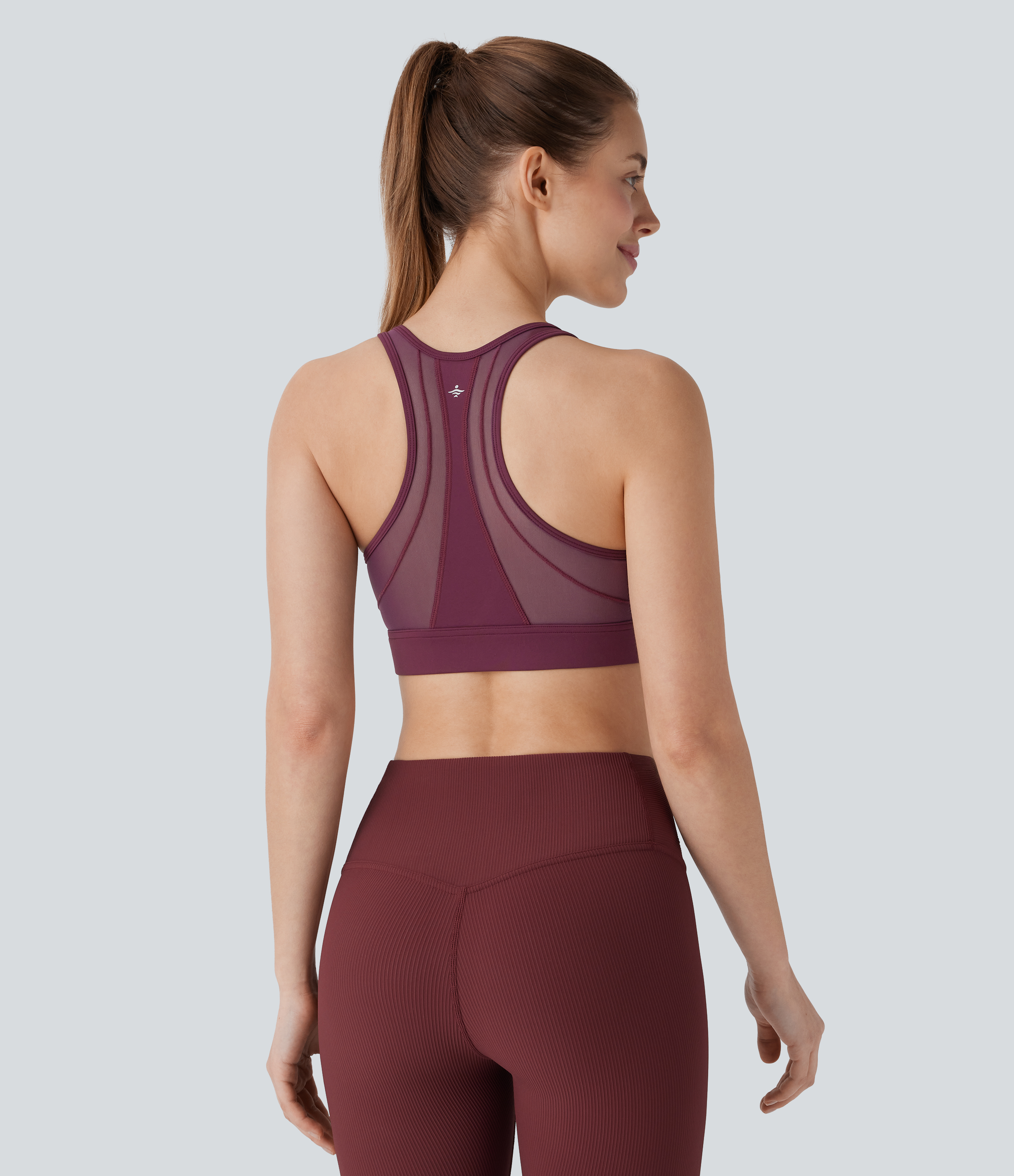 Halara Softlyzeroв„ў Airy Mid Support Racerback Contrast Mesh Cool Touch Workout Sports Bra  - Fig - XS push up bra strapless bra backless bra 