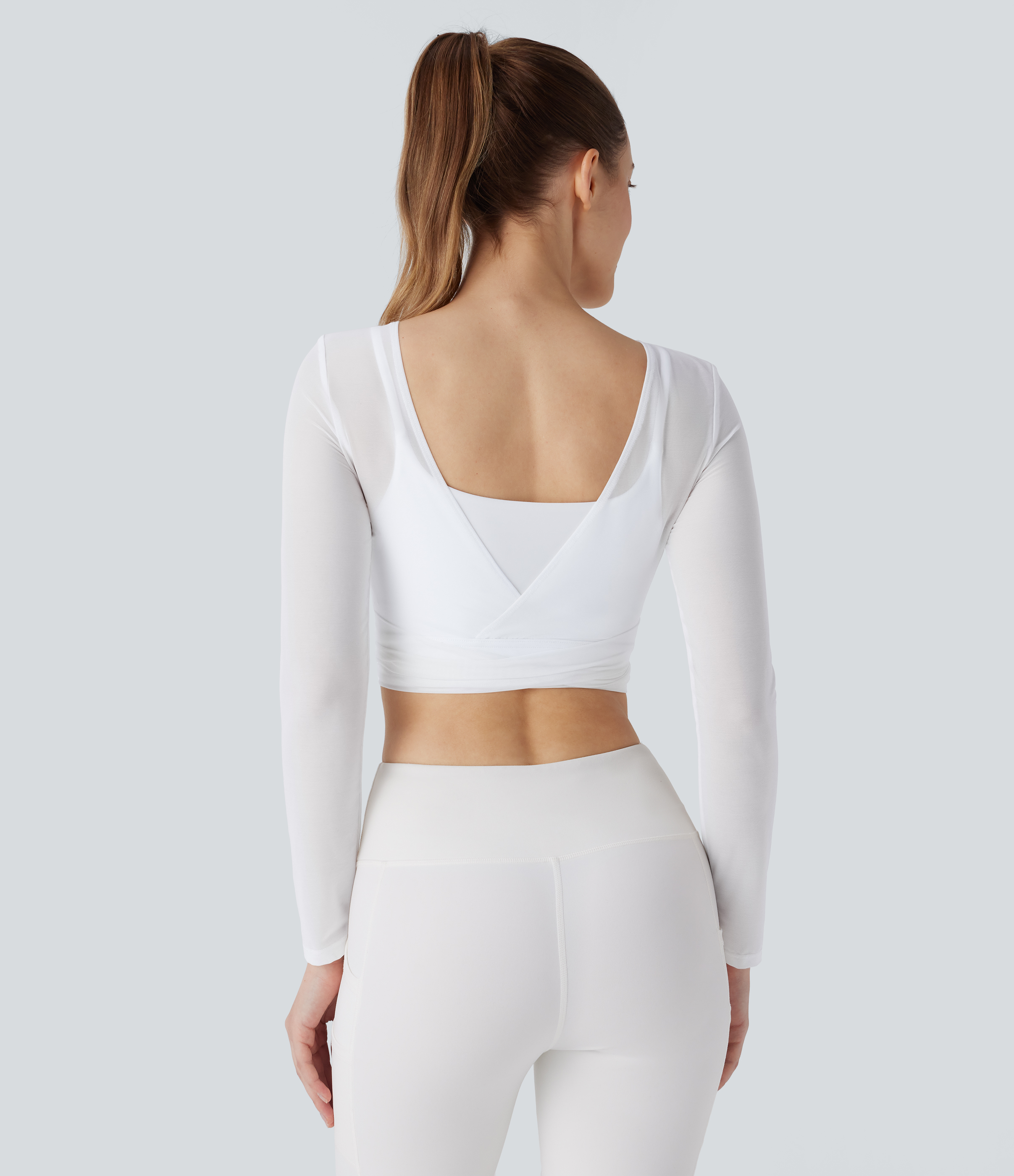 Halara Softlyzeroв„ў Airy Backless Tie Side Contrast Mesh Cropped Cool Touch Yoga Sports Top  - White - L 