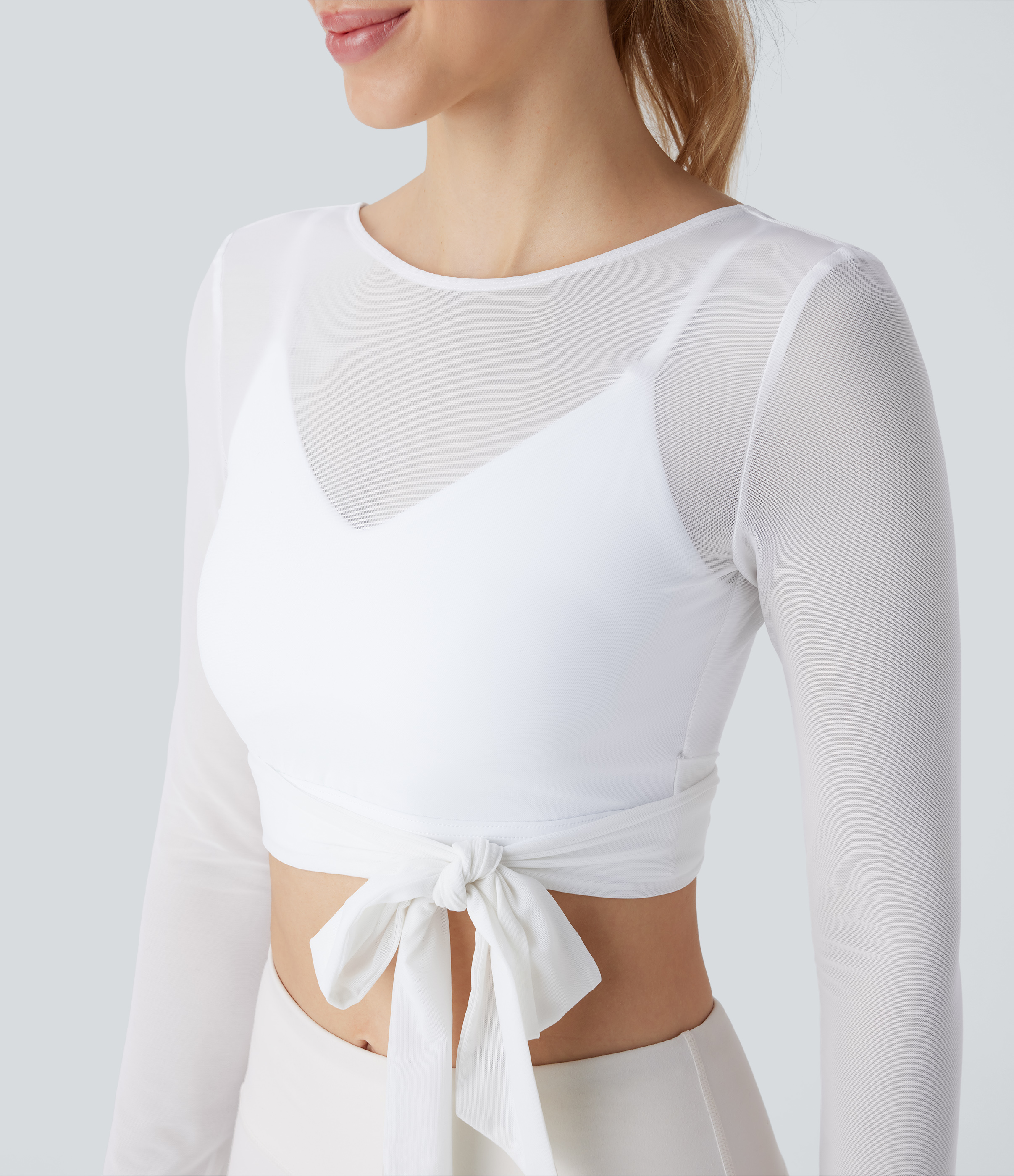 Halara Softlyzeroв„ў Airy Backless Tie Side Contrast Mesh Cropped Cool Touch Yoga Sports Top  - White - L 
