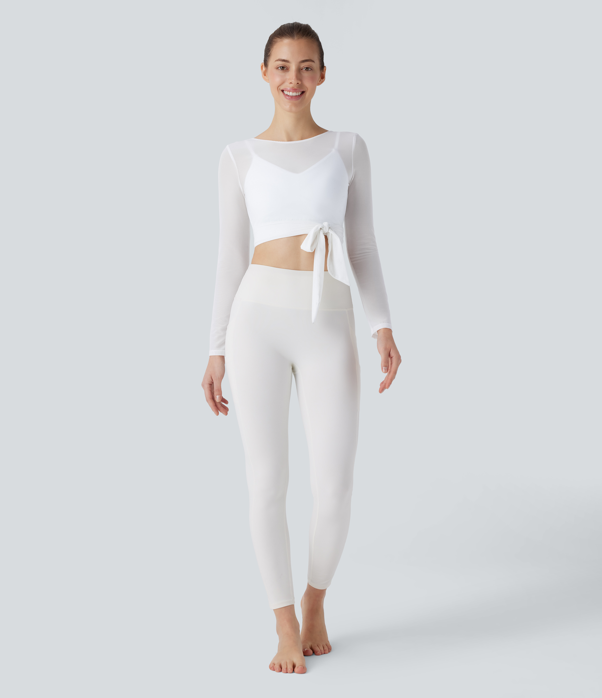 Halara Softlyzeroв„ў Airy Backless Tie Side Contrast Mesh Cropped Cool Touch Yoga Sports Top  - White - L 