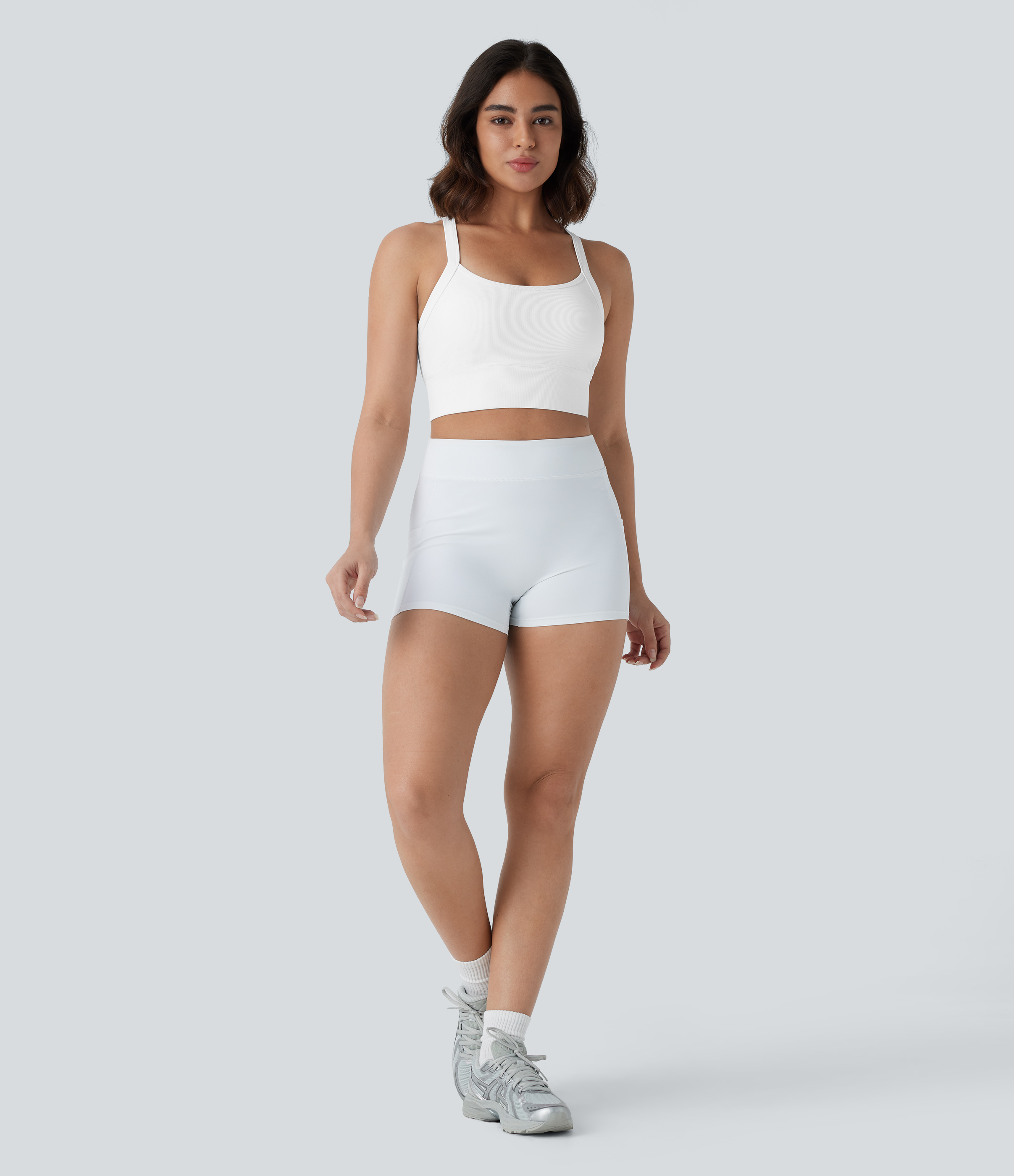 Halara Patitoffв„ў Flow Pet Hair Resistant Backless Adjustable Strap Cropped Yoga Tank Top Tank Top - White - L golf tops halter top tunic tops 