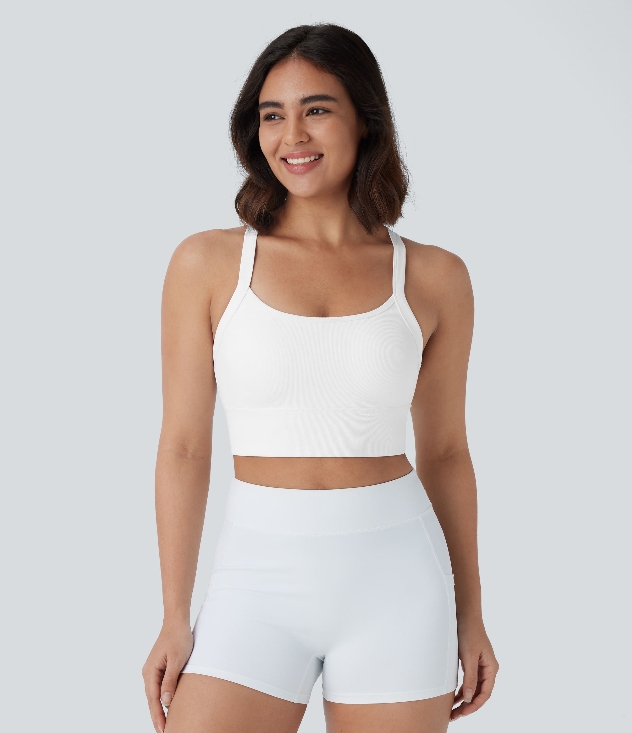 Halara Patitoffв„ў Flow Pet Hair Resistant Backless Adjustable Strap Cropped Yoga Tank Top Tank Top - White - L golf tops halter top tunic tops 