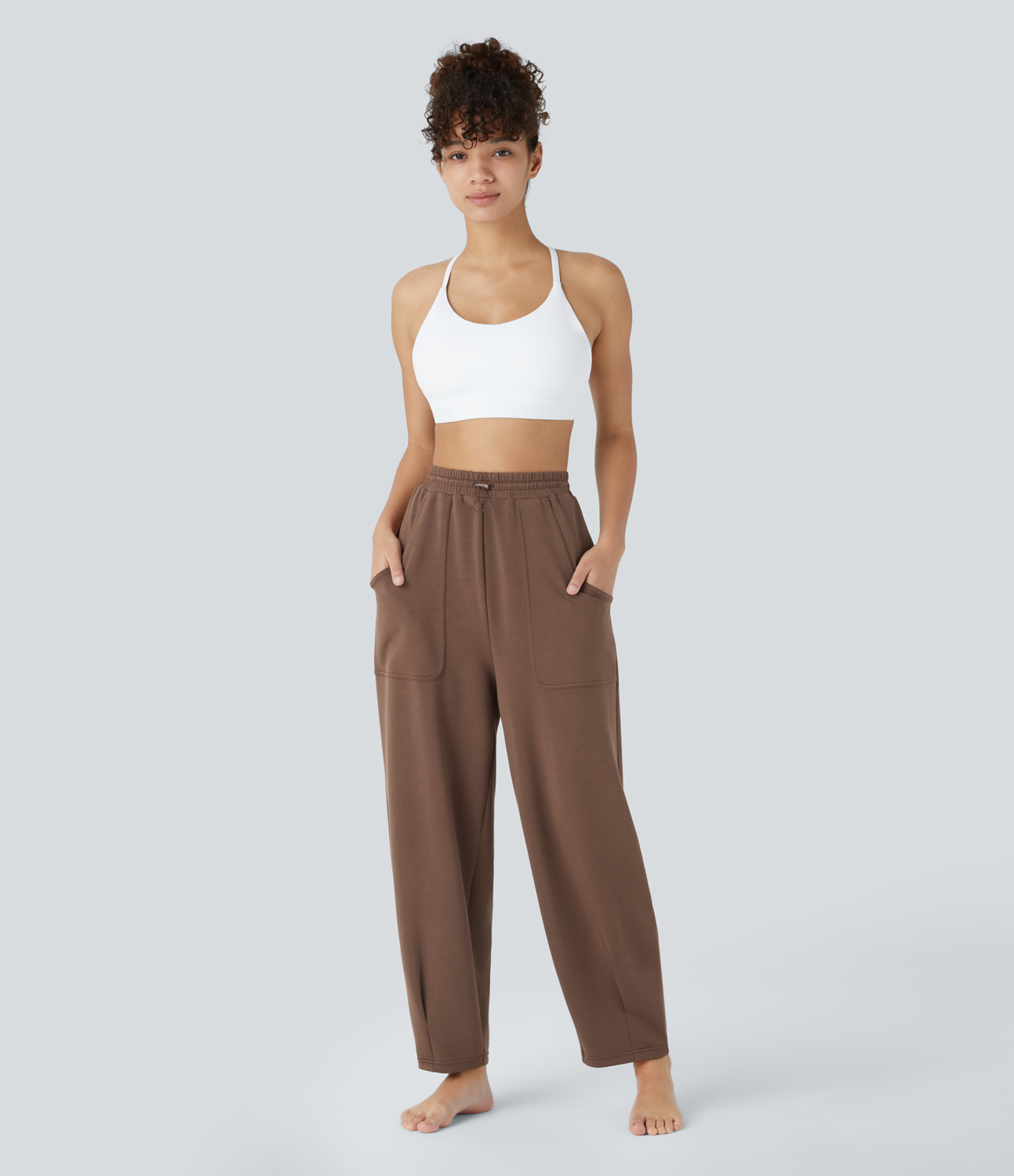 Halara High Waisted Adjustable Drawcord Side Pocket Barrel Leg Pilates Joggers  - Mustang - XL(regular) 