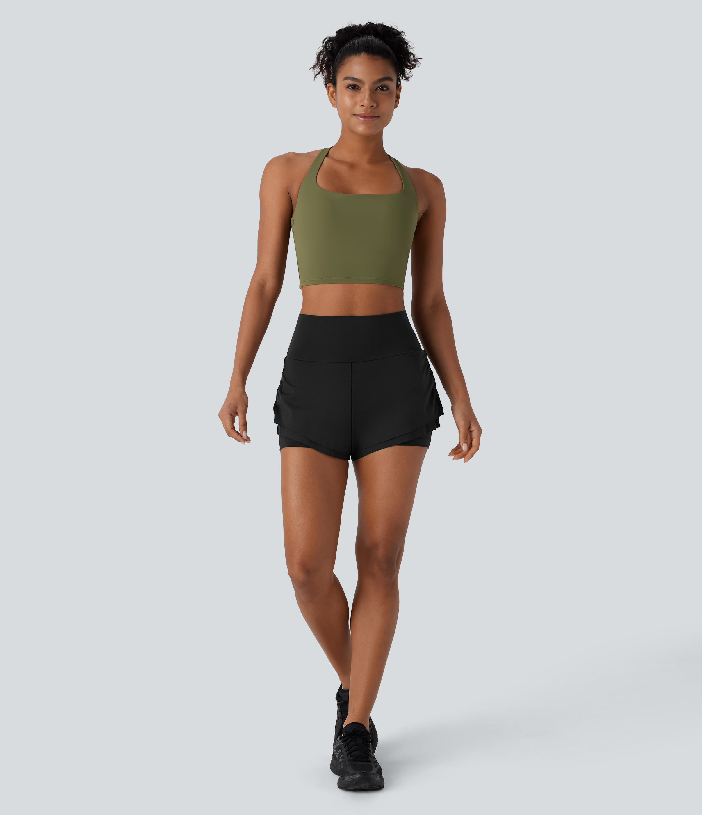 Halara Softlyzeroв„ў Airy High Waisted Ruched Multiple Pockets Curved Hem 2-in-1 Cool Touch Yoga Shorts Gym Short - Black - S booty shorts 