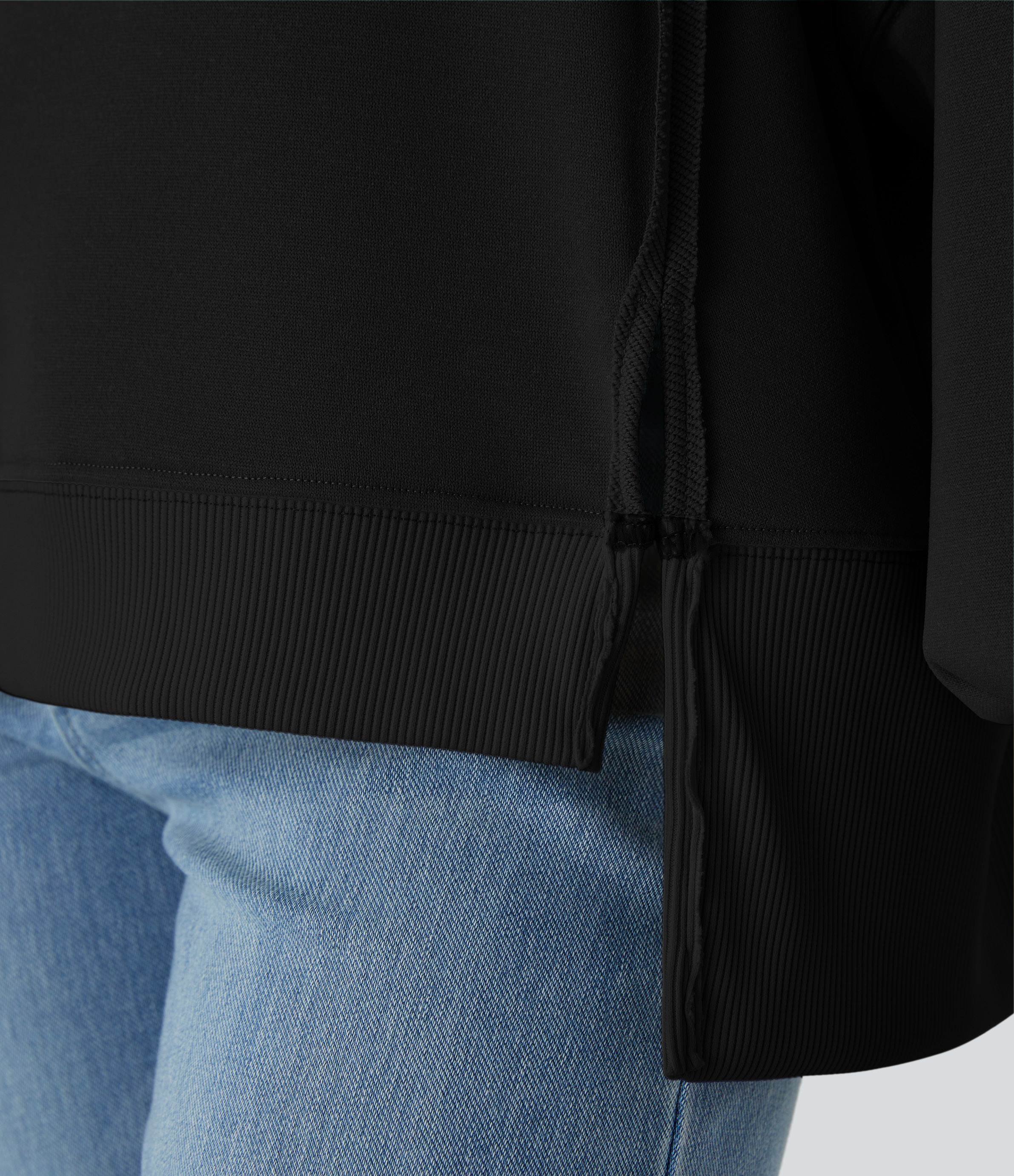 Halara Round Neck Dropped Shoulder Long Sleeve High Low Split Hem Relaxed Casual Sweatshirt  - Black - XL 