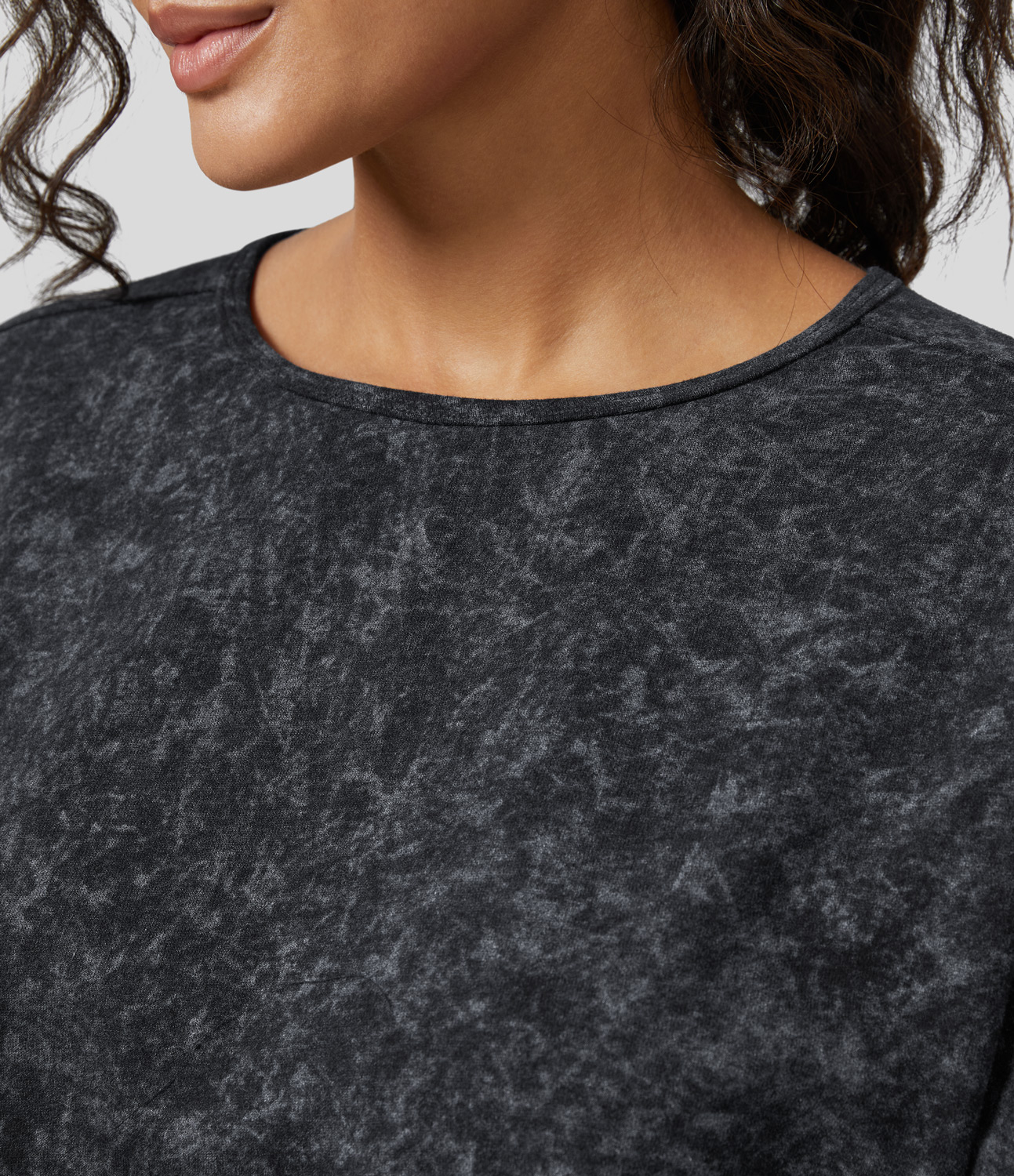 

Halara Long Sleeve Backless Cut Out Crossover Hem Washed Casual Cotton Sweatshirt - Dark Smoke Grey