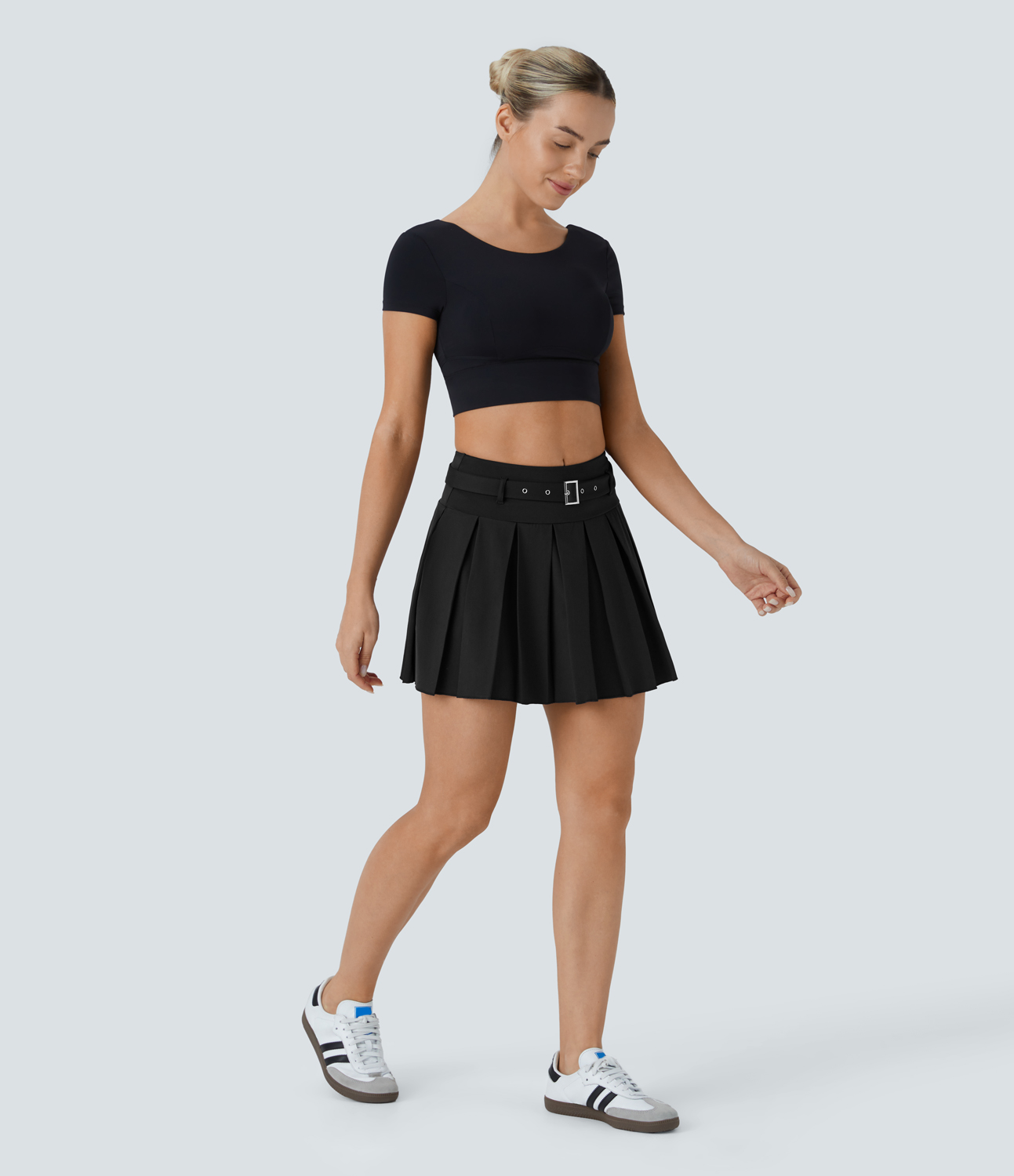 Halara Breezefulв„ў Mid Rise Belted Pleated 2-in-1 Side Pocket Quick Dry Mini Casual Skirt  - Black - XL(regular) 