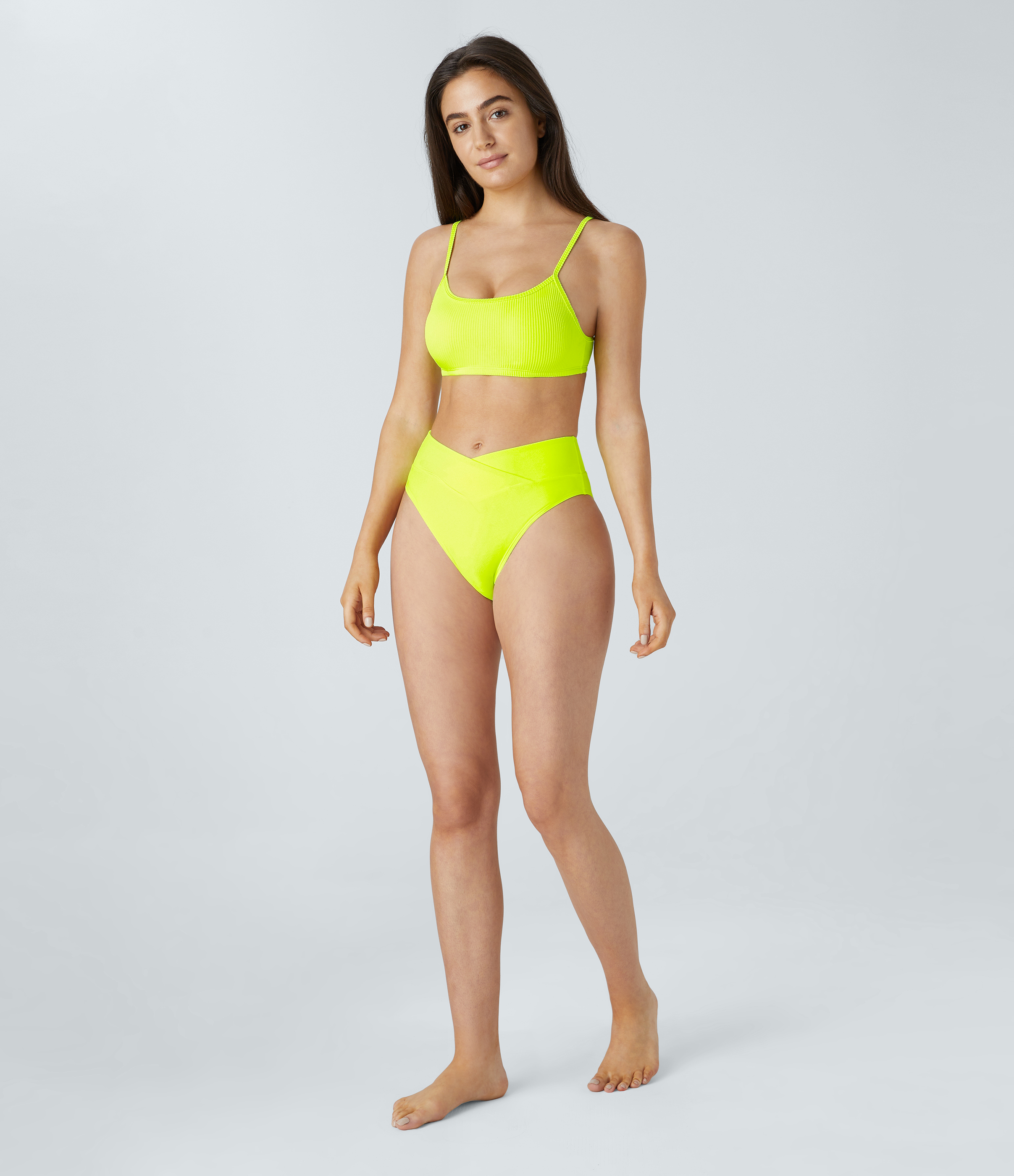 Halara Ribbed Adjustable Strap Backless Bikini Top Swimsuit  - Bud Glow Green - L 