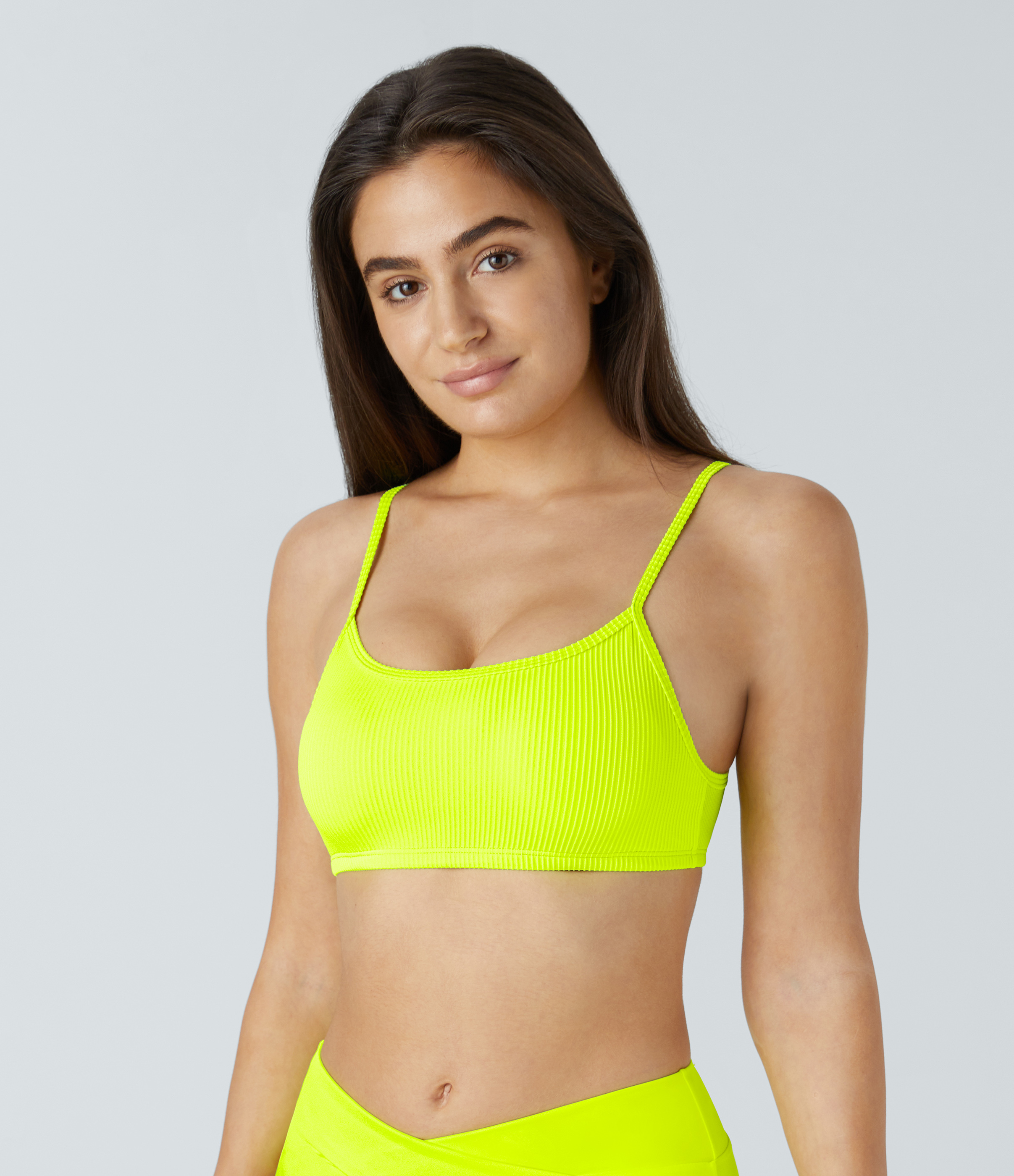 Halara Ribbed Adjustable Strap Backless Bikini Top Swimsuit  - Bud Glow Green - L 